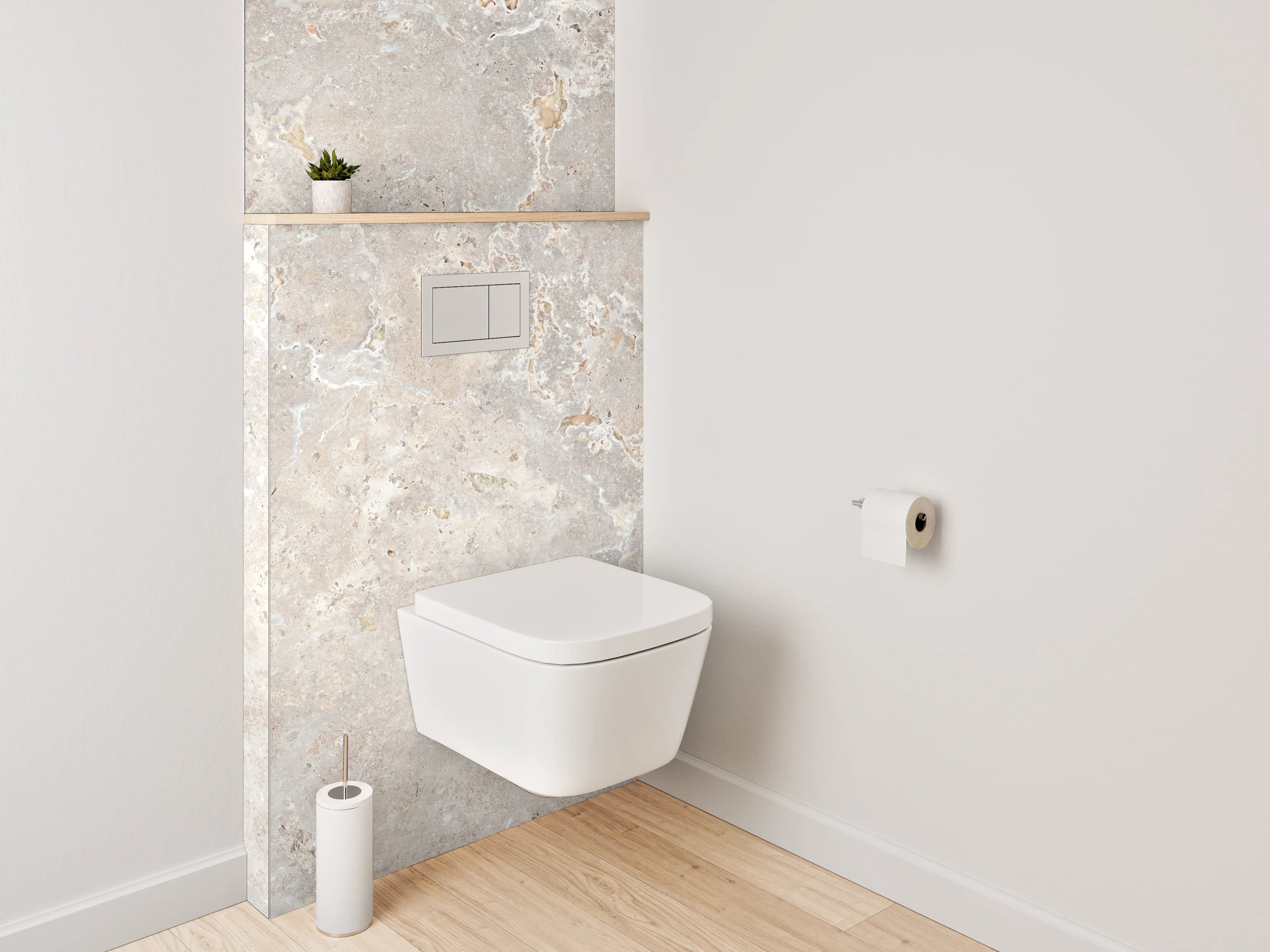 WC-Rückwand - Helle Marmoroptik mit Beigetönen