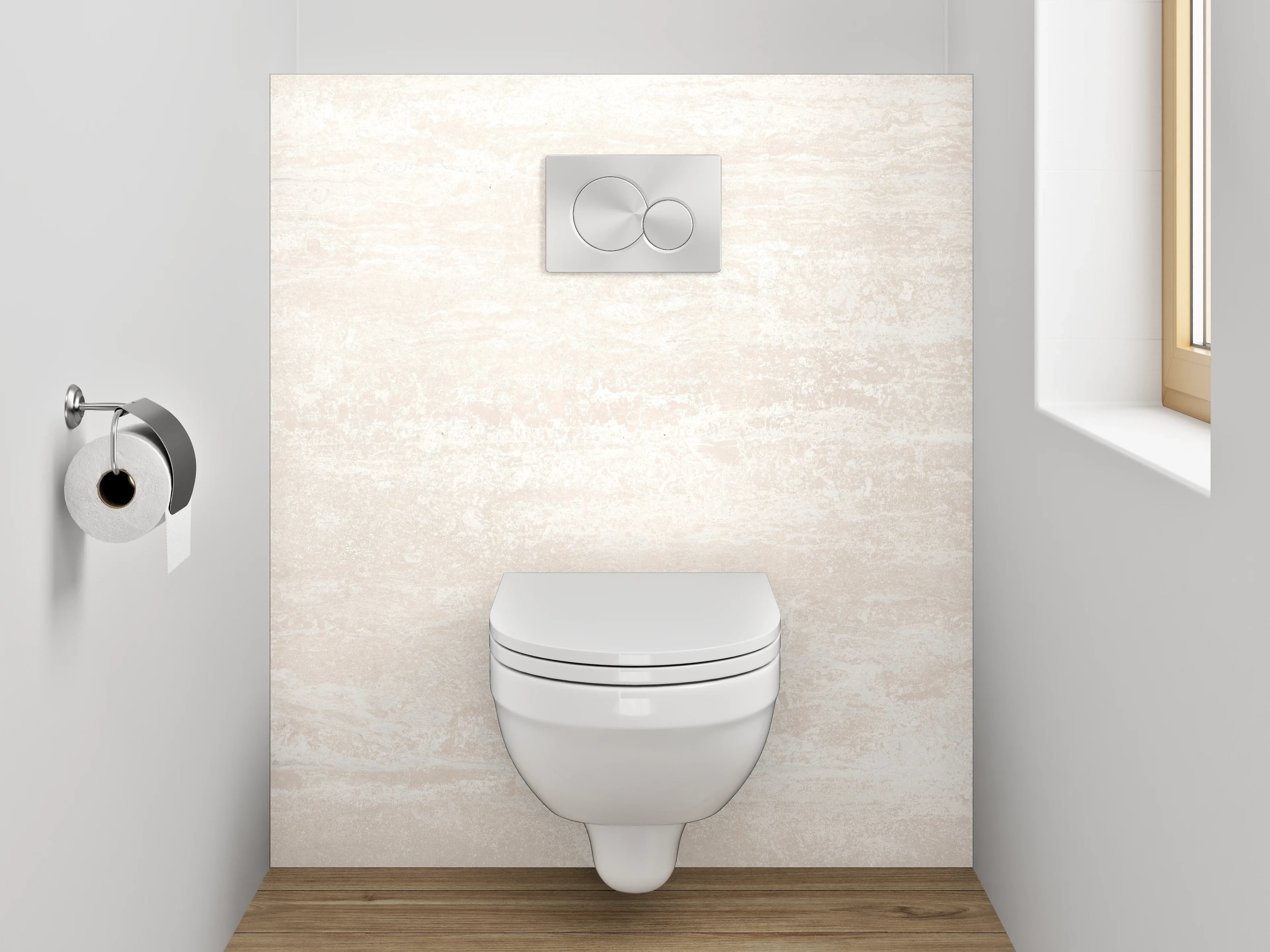 WC-Rückwand - Helle Marmoroptik mit Weiß und Beige