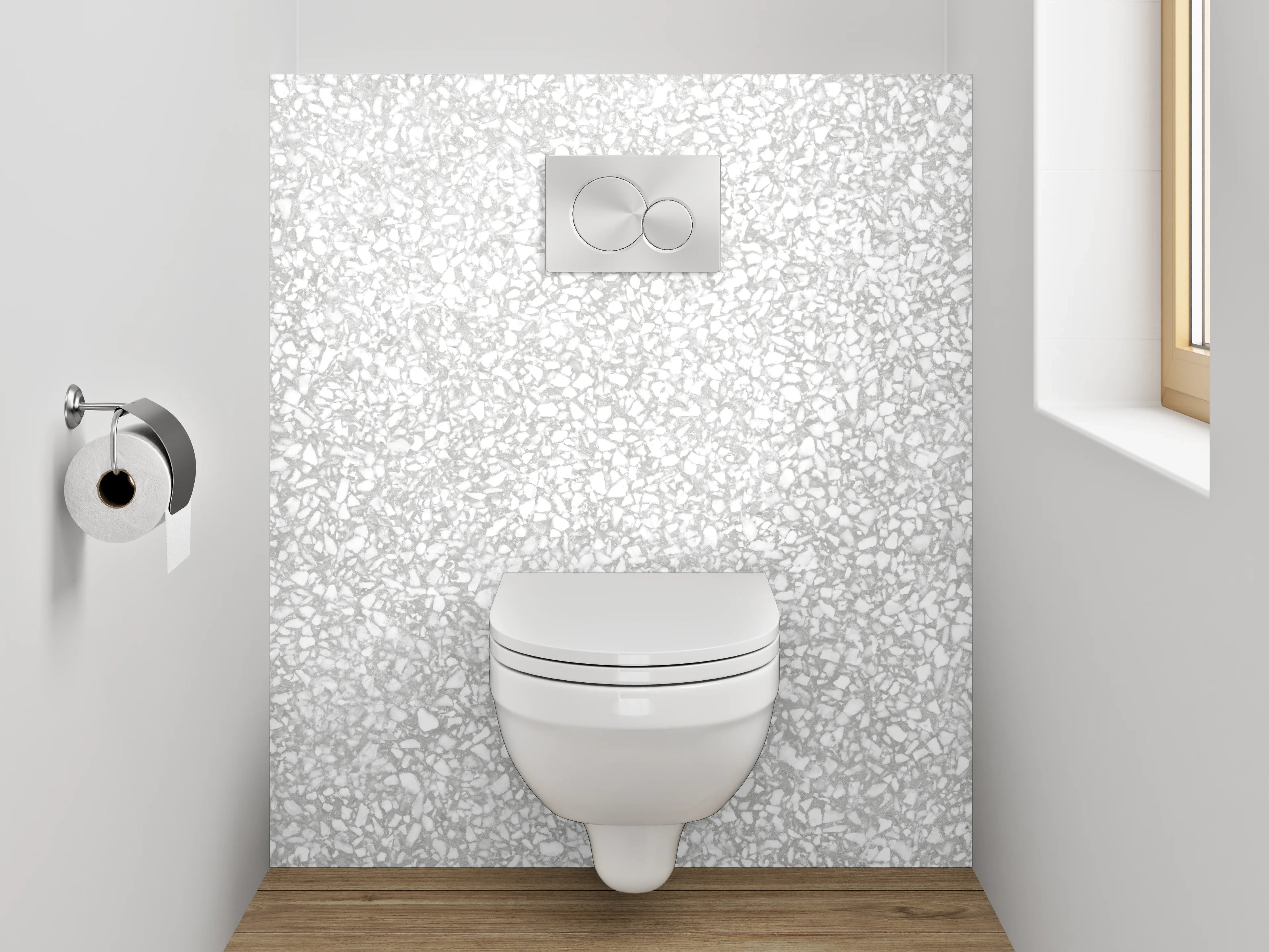 WC-Rückwand - Helle Marmorstruktur in Weiß und Grau