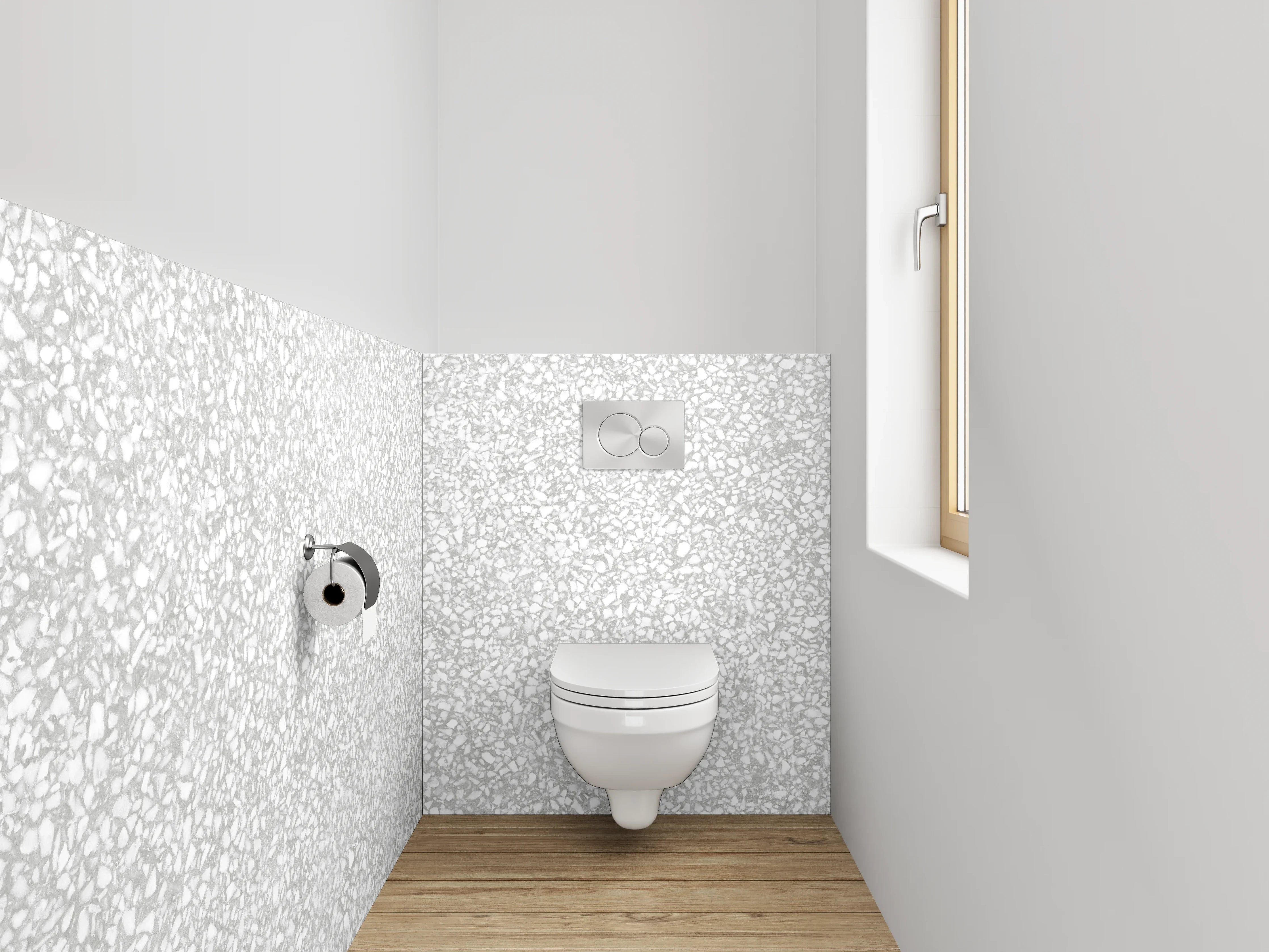 WC-Rückwand - Helle Marmorstruktur in Weiß und Grau