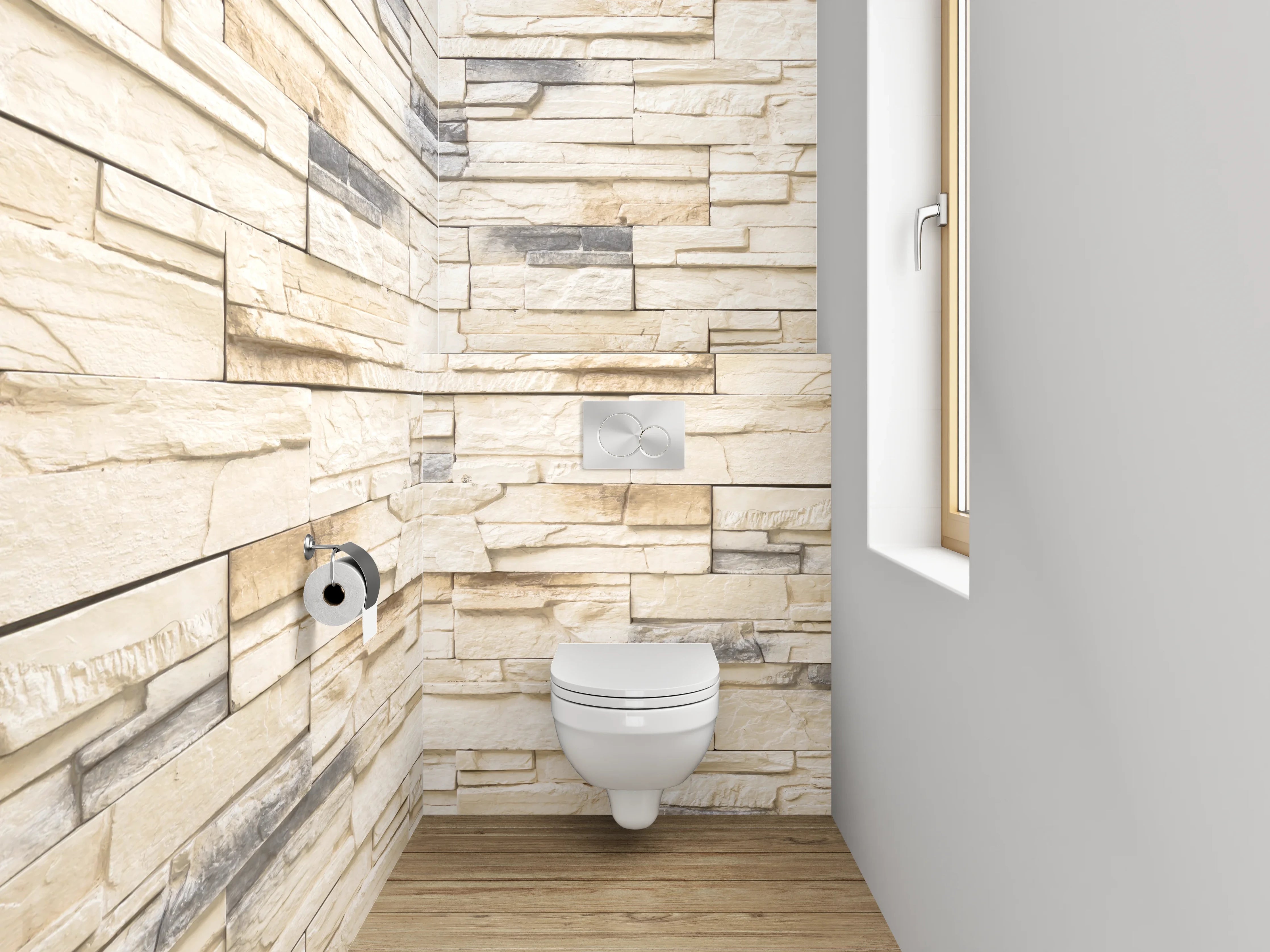 WC-Rückwand - Helle Natursteinoptik Wandverkleidung Weiß-Grau