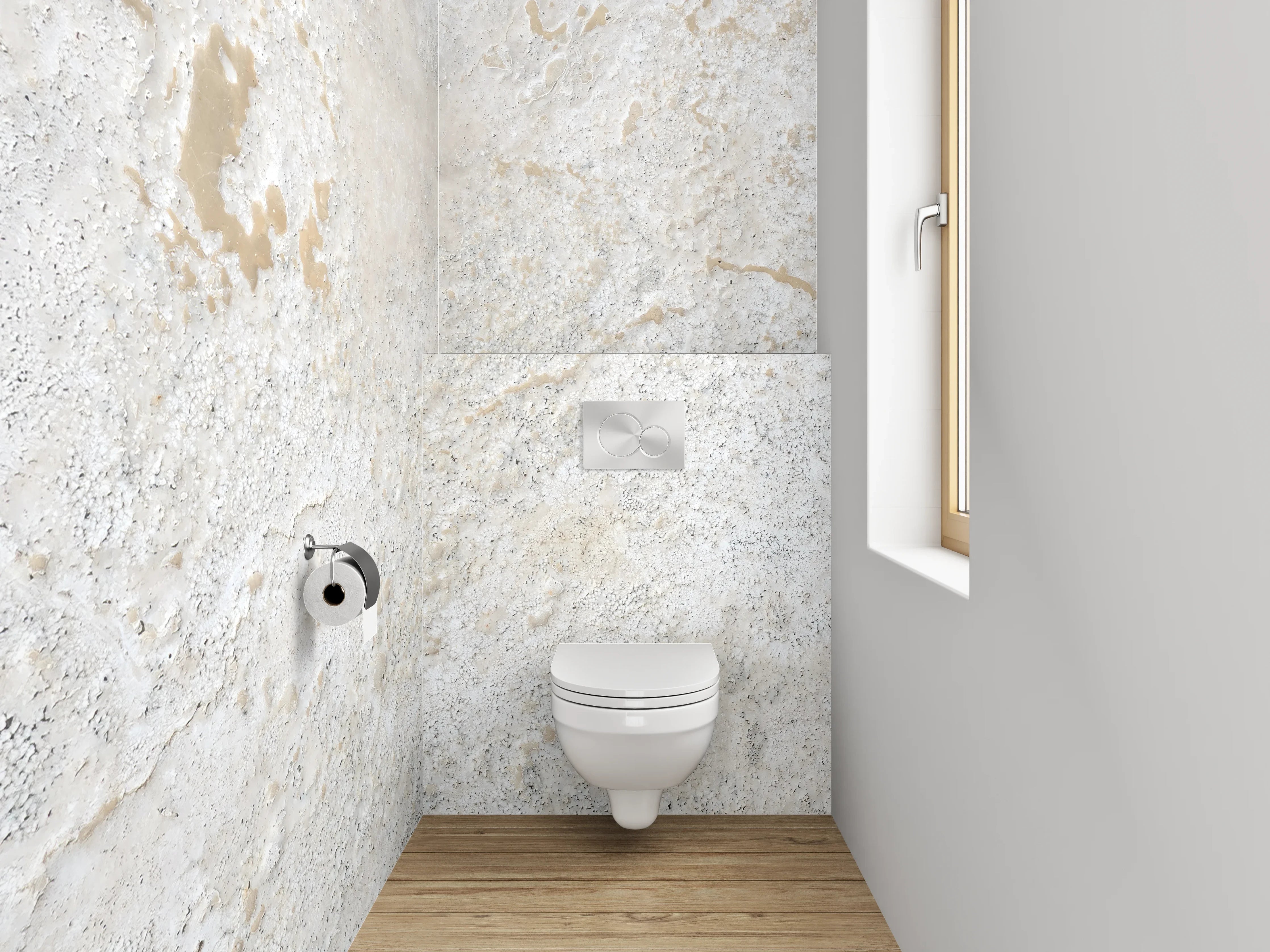 WC-Rückwand - Helle Wandstruktur in Weiß und Grau