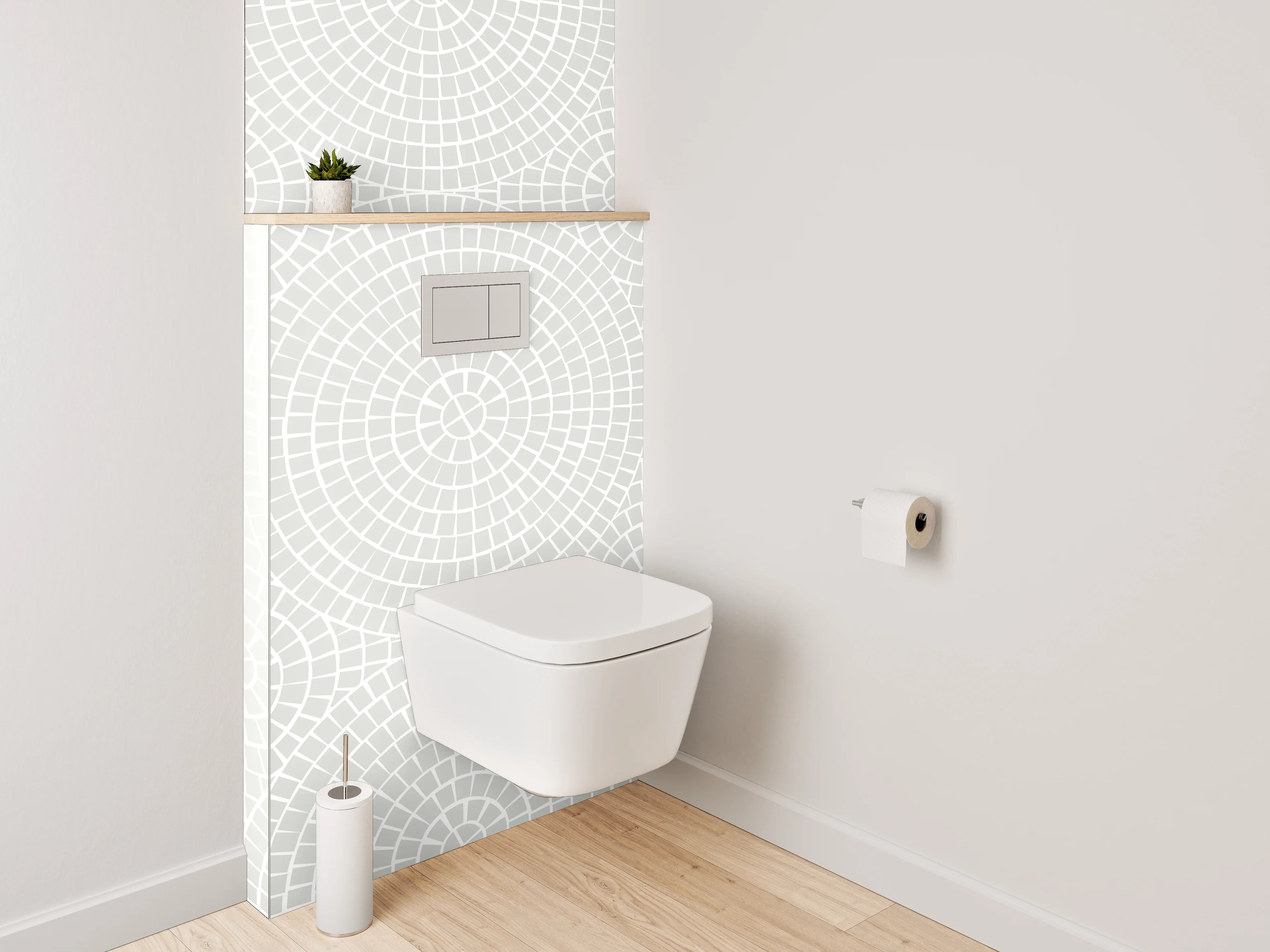 WC-Rückwand - Helle geometrische Muster mit dezenten Tönen