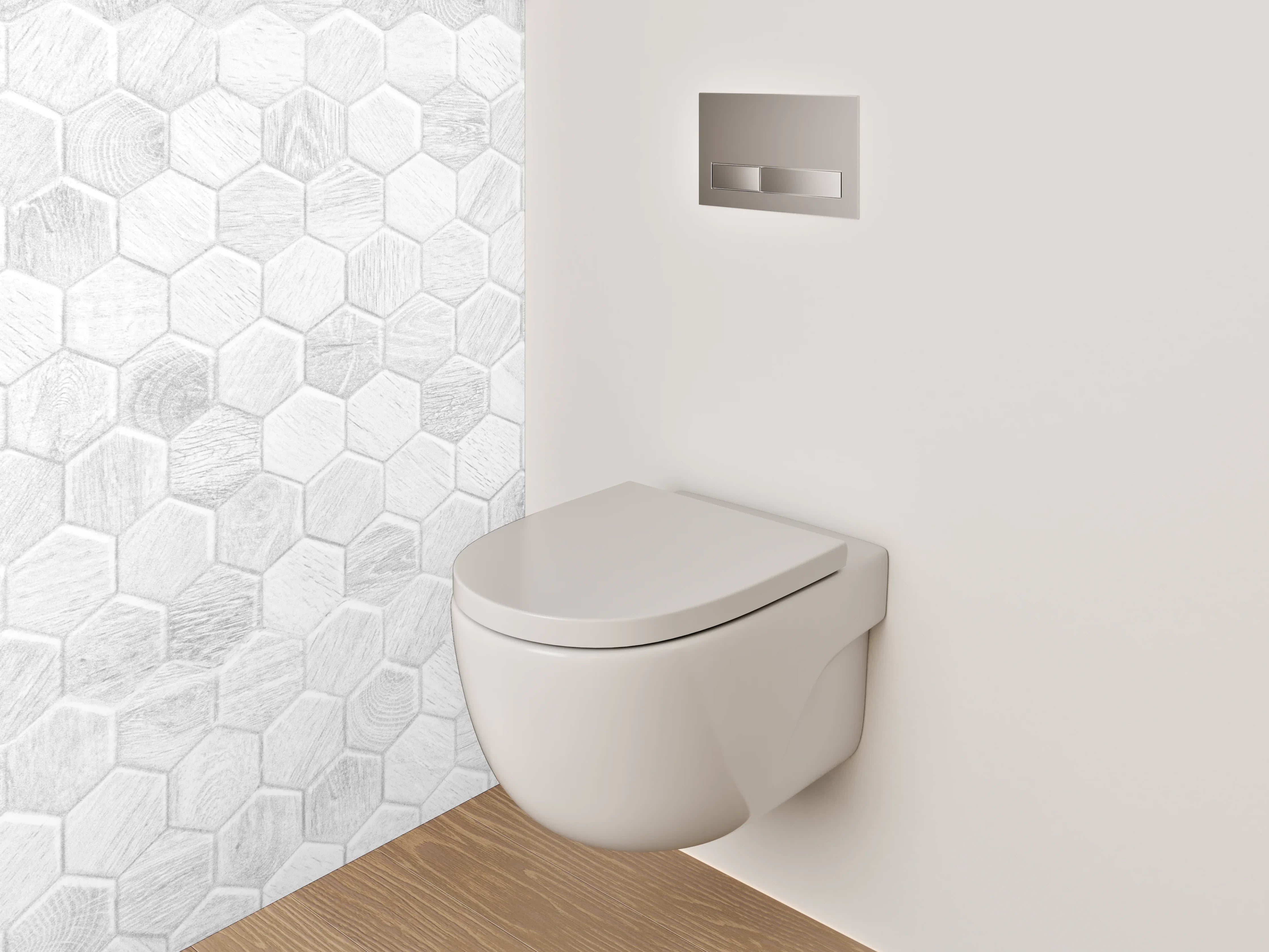 WC-Rückwand - Helle hexagonale Mosaik-Fliesen weiß-grau