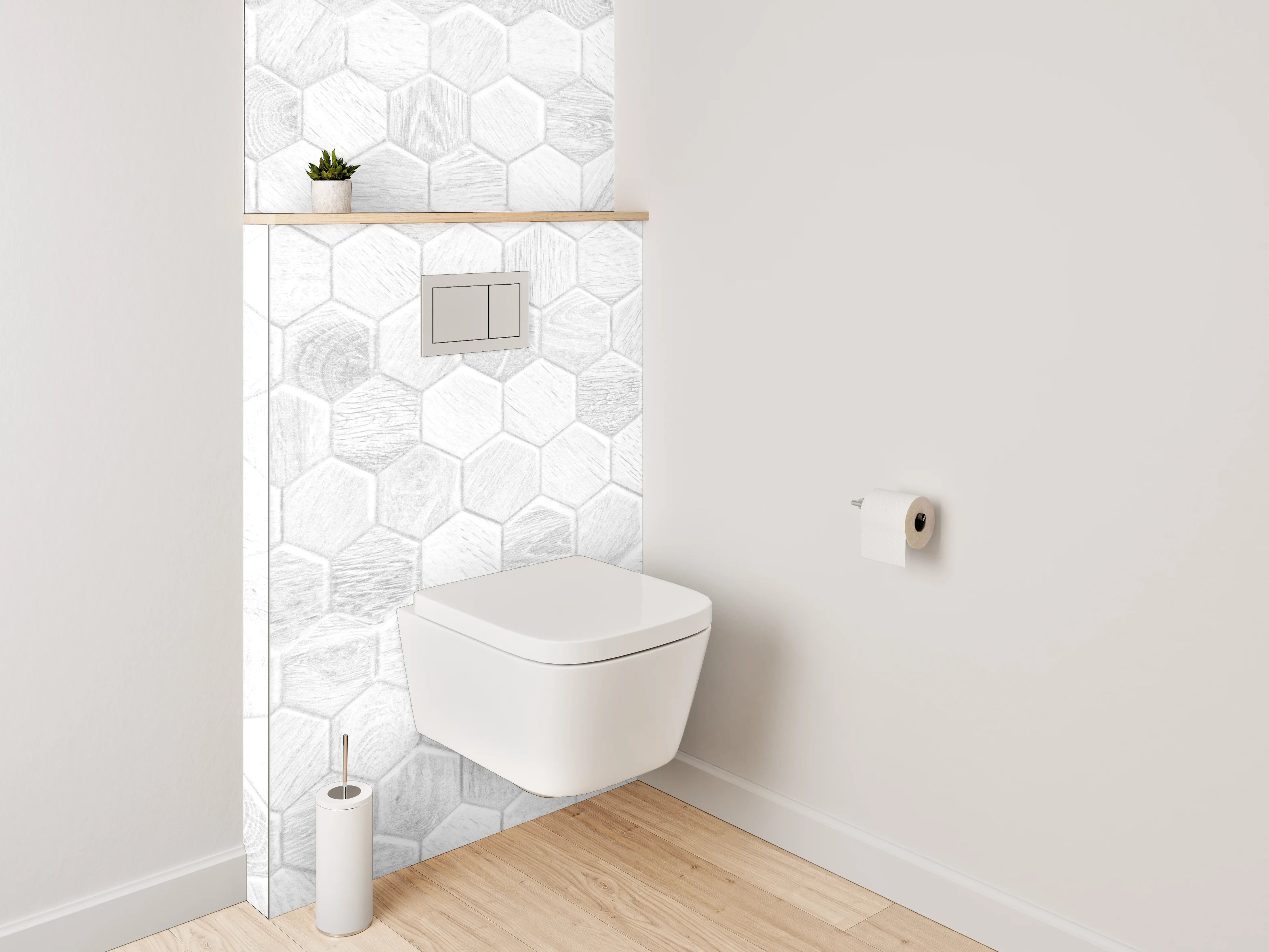 WC-Rückwand - Helle hexagonale Mosaik-Fliesen weiß-grau