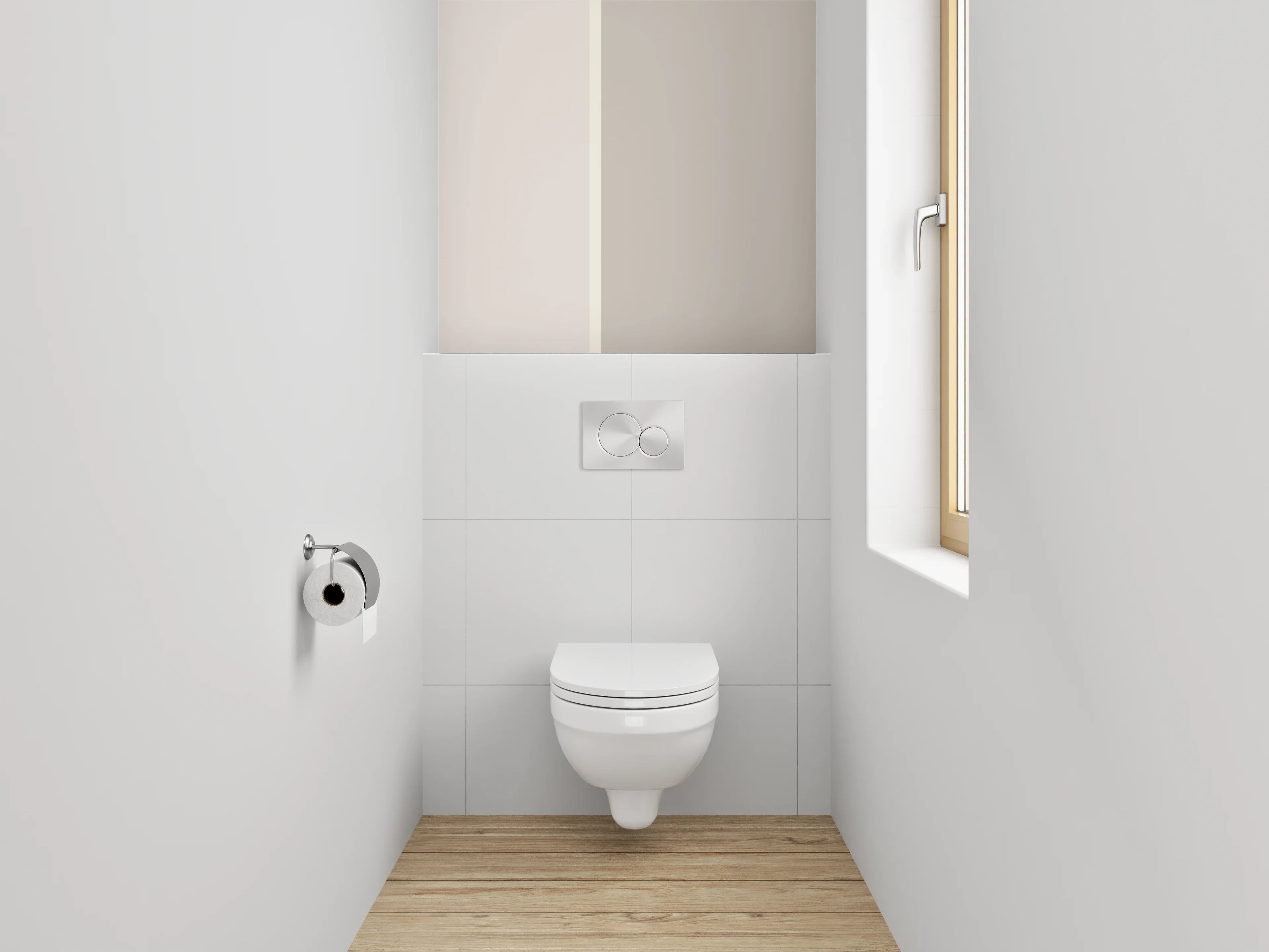 WC-Rückwand - Helle, neutrale Farbtöne in Beige und Grau