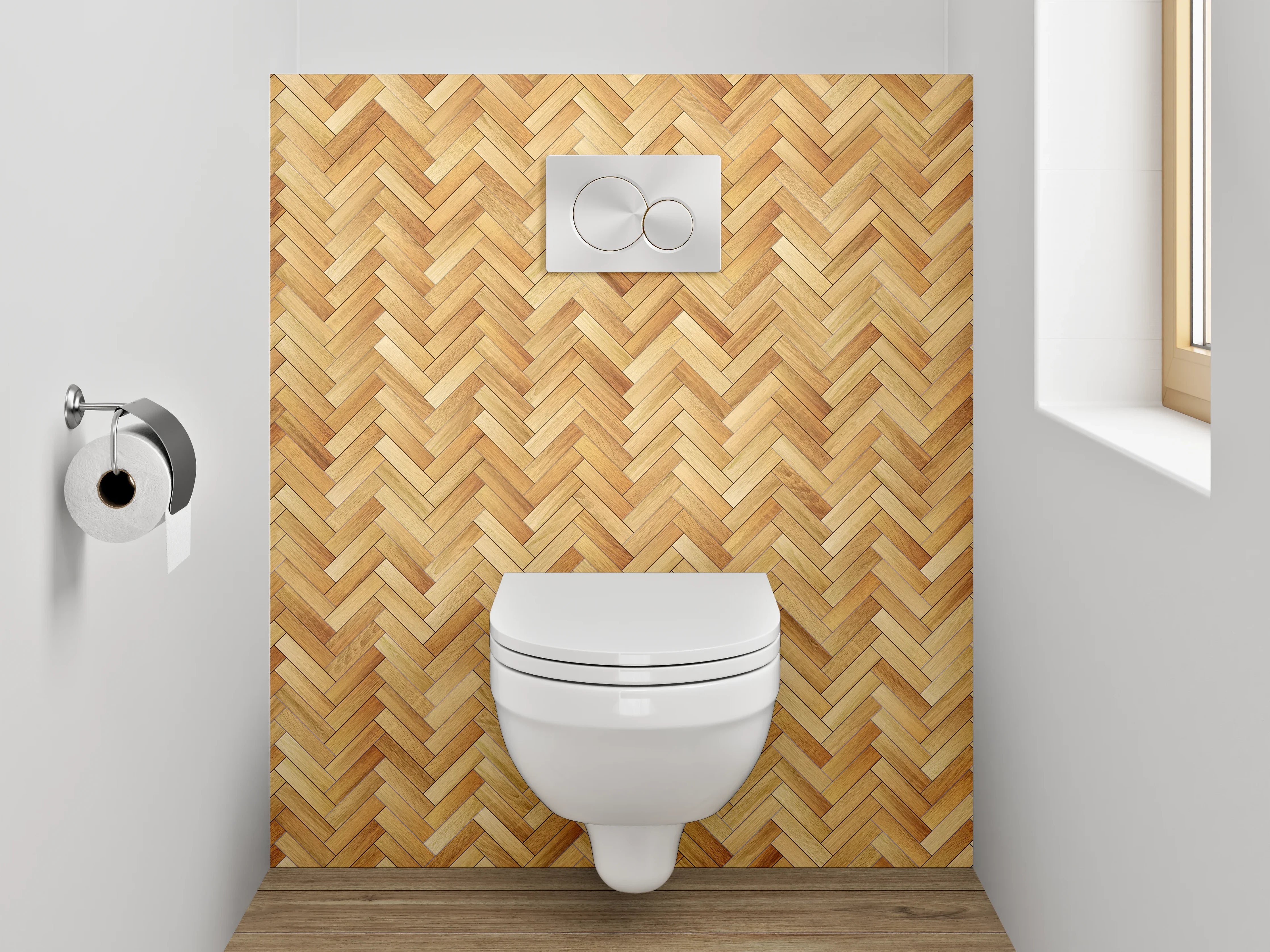 WC-Rückwand - Heller Fischgrät Holz Muster