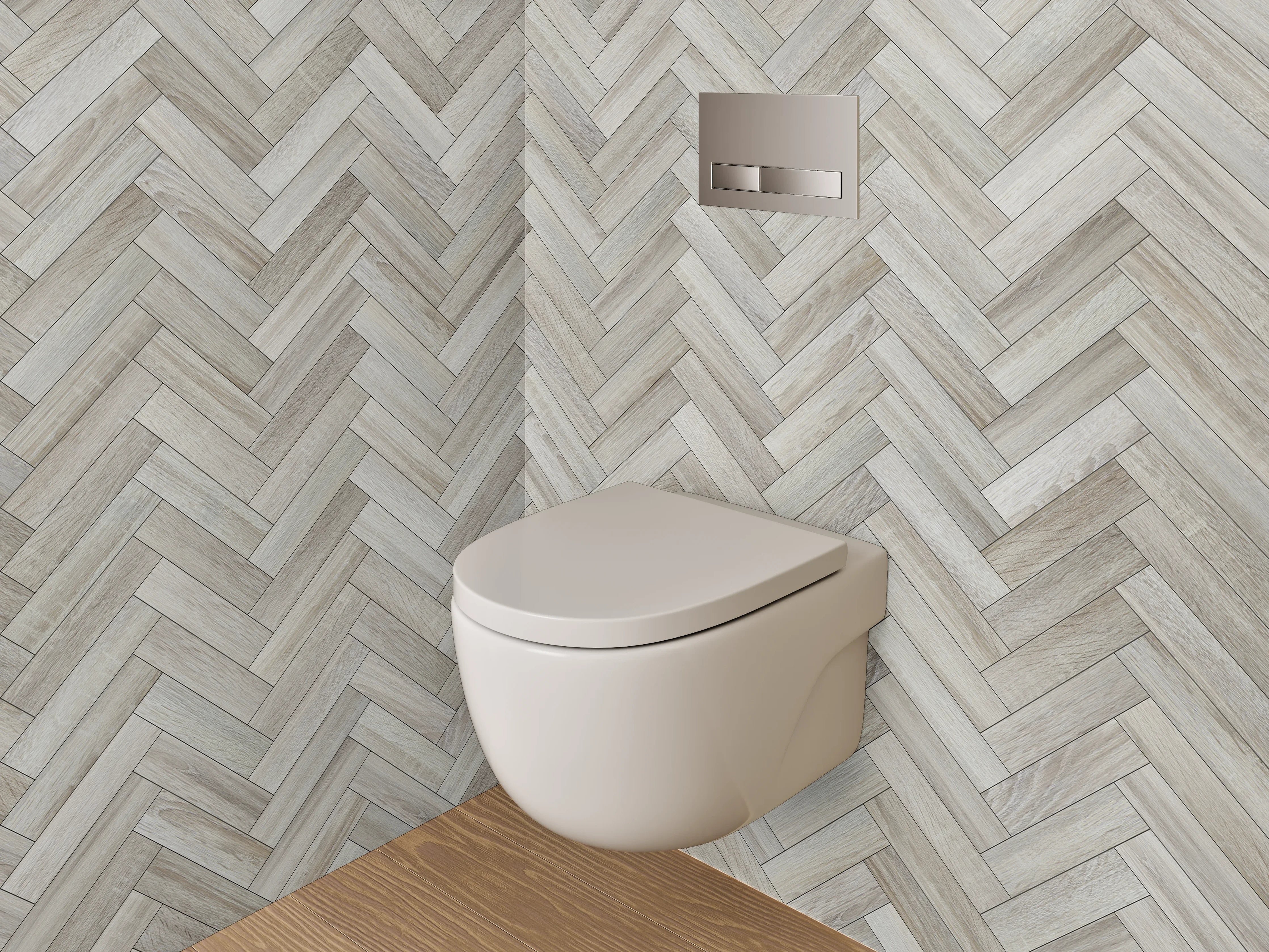 WC-Rückwand - Heller Fischgräten-Mosaik Stil