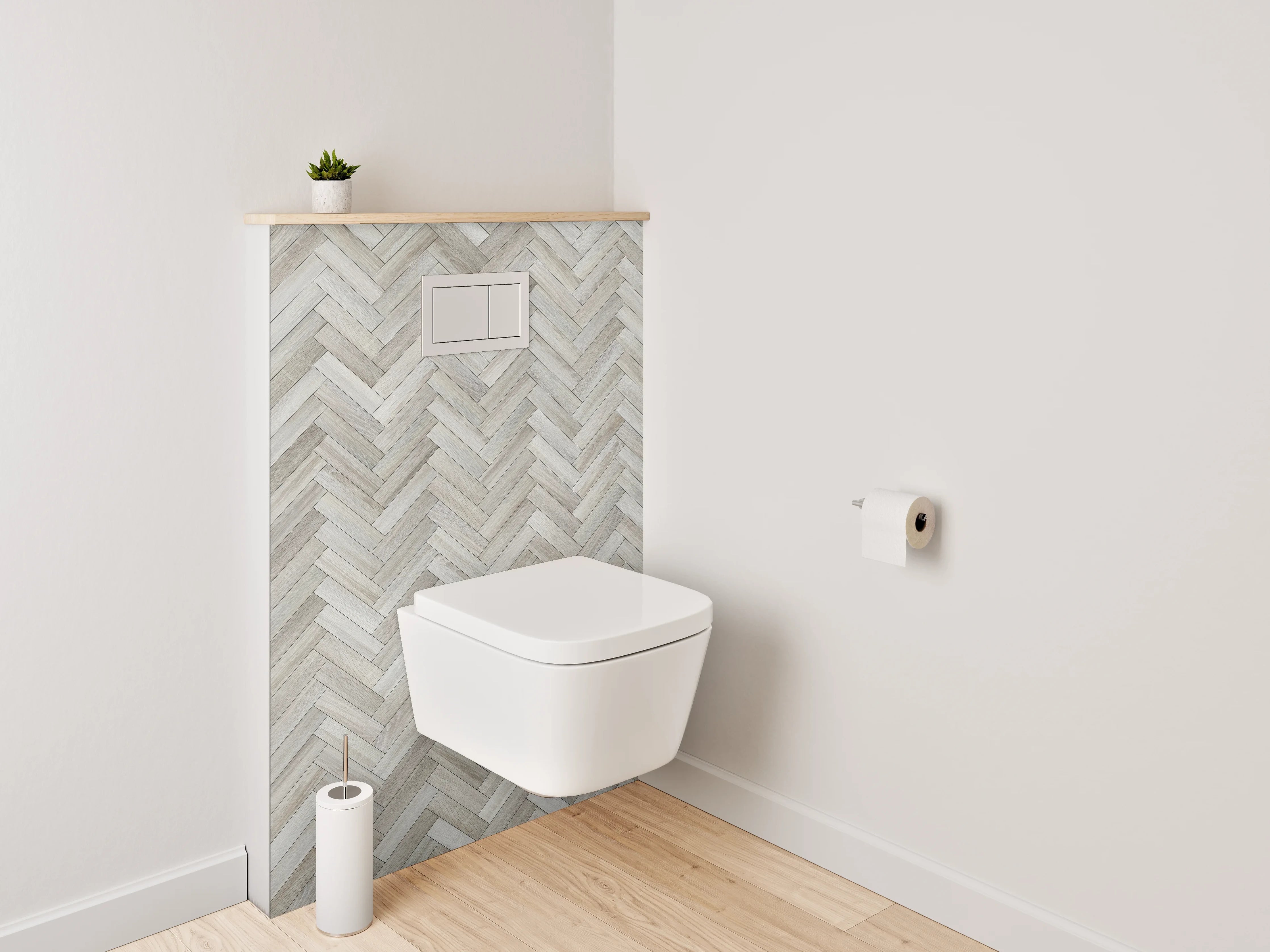 WC-Rückwand - Heller Fischgräten-Mosaik Stil