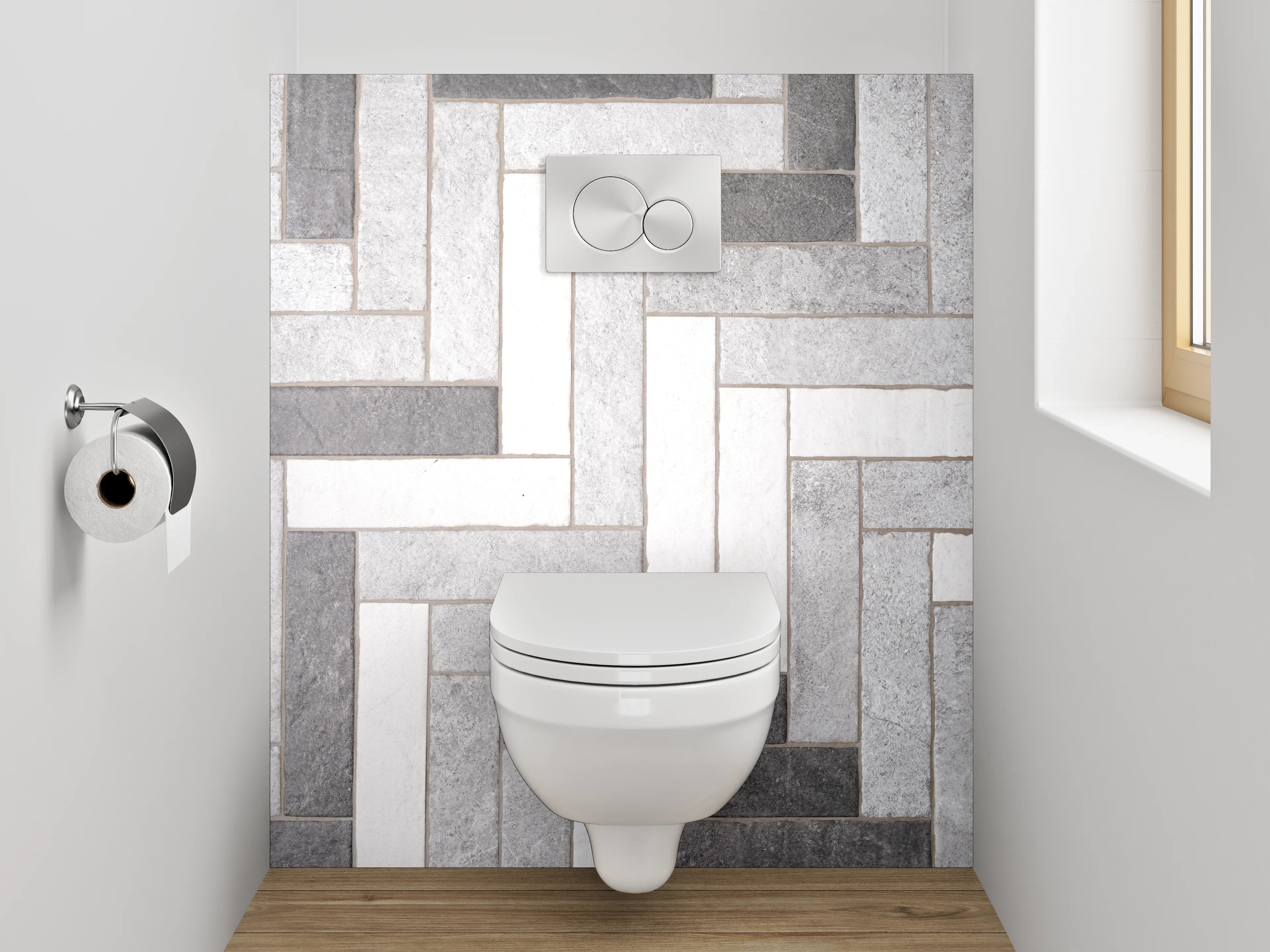 WC-Rückwand - Heller Fliesen-Mosaik-Look in Grau-Weiß