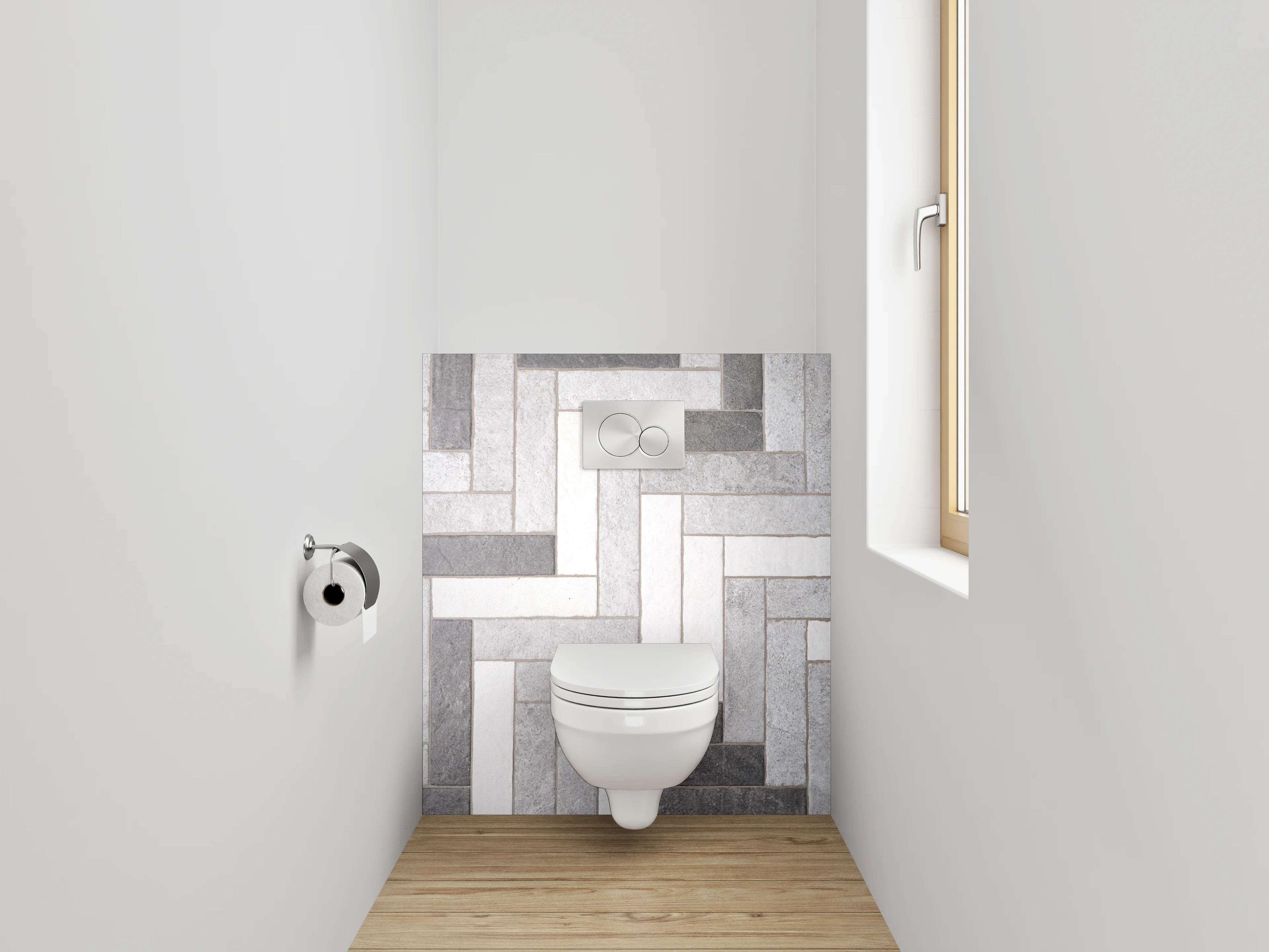 WC-Rückwand - Heller Fliesen-Mosaik-Look in Grau-Weiß