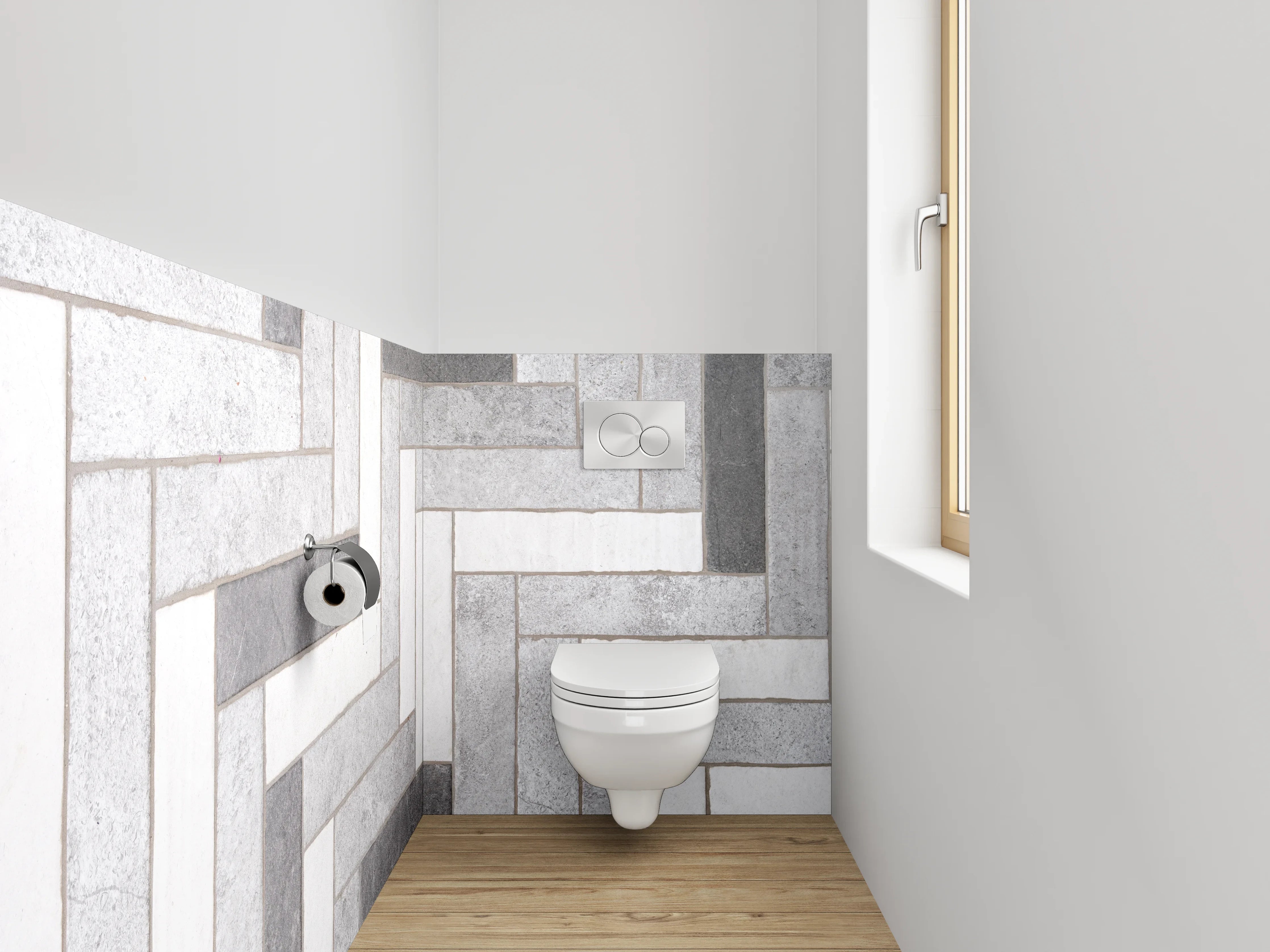 WC-Rückwand - Heller Fliesen-Mosaik-Look in Grau-Weiß