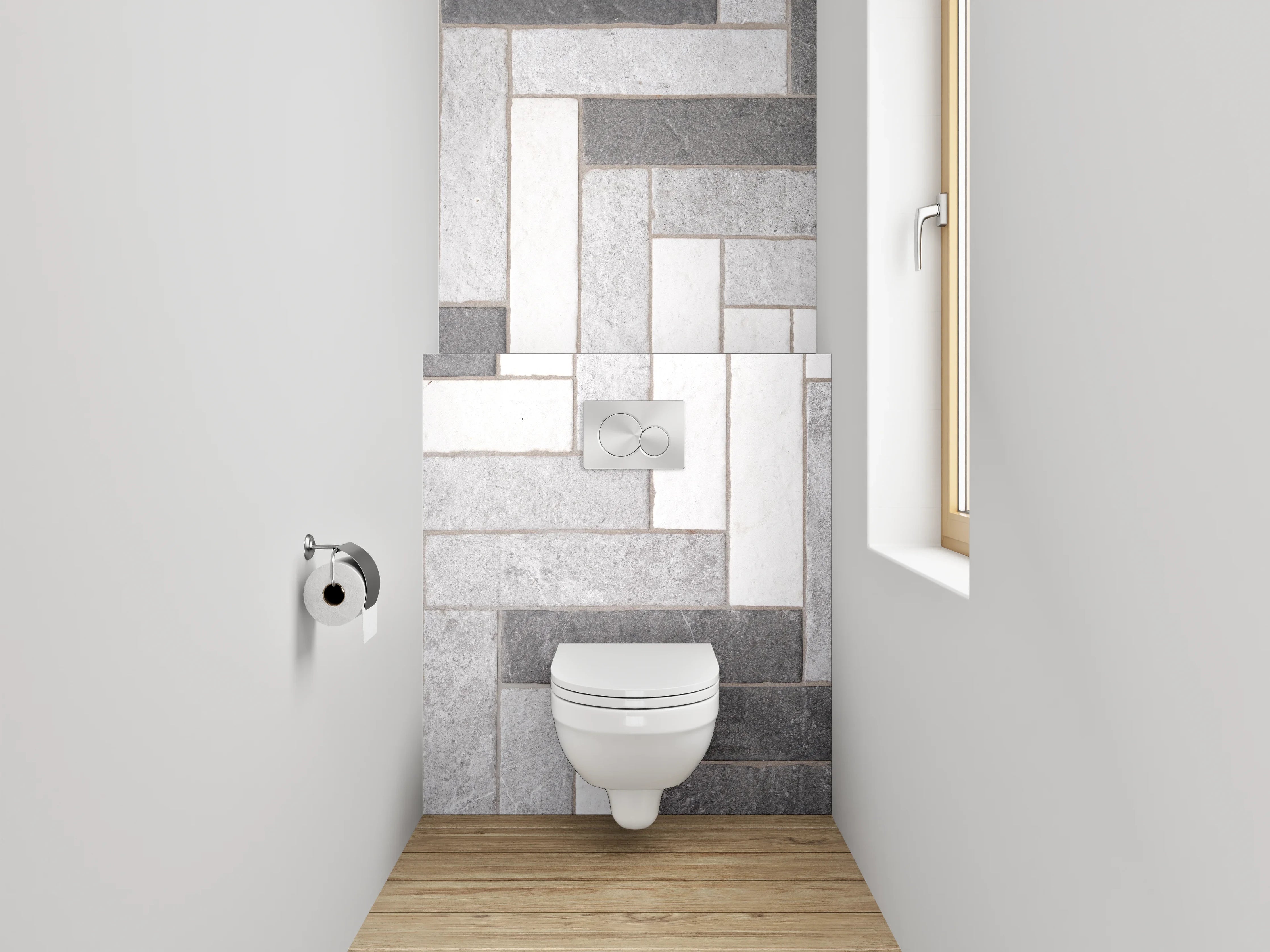 WC-Rückwand - Heller Fliesen-Mosaik-Look in Grau-Weiß