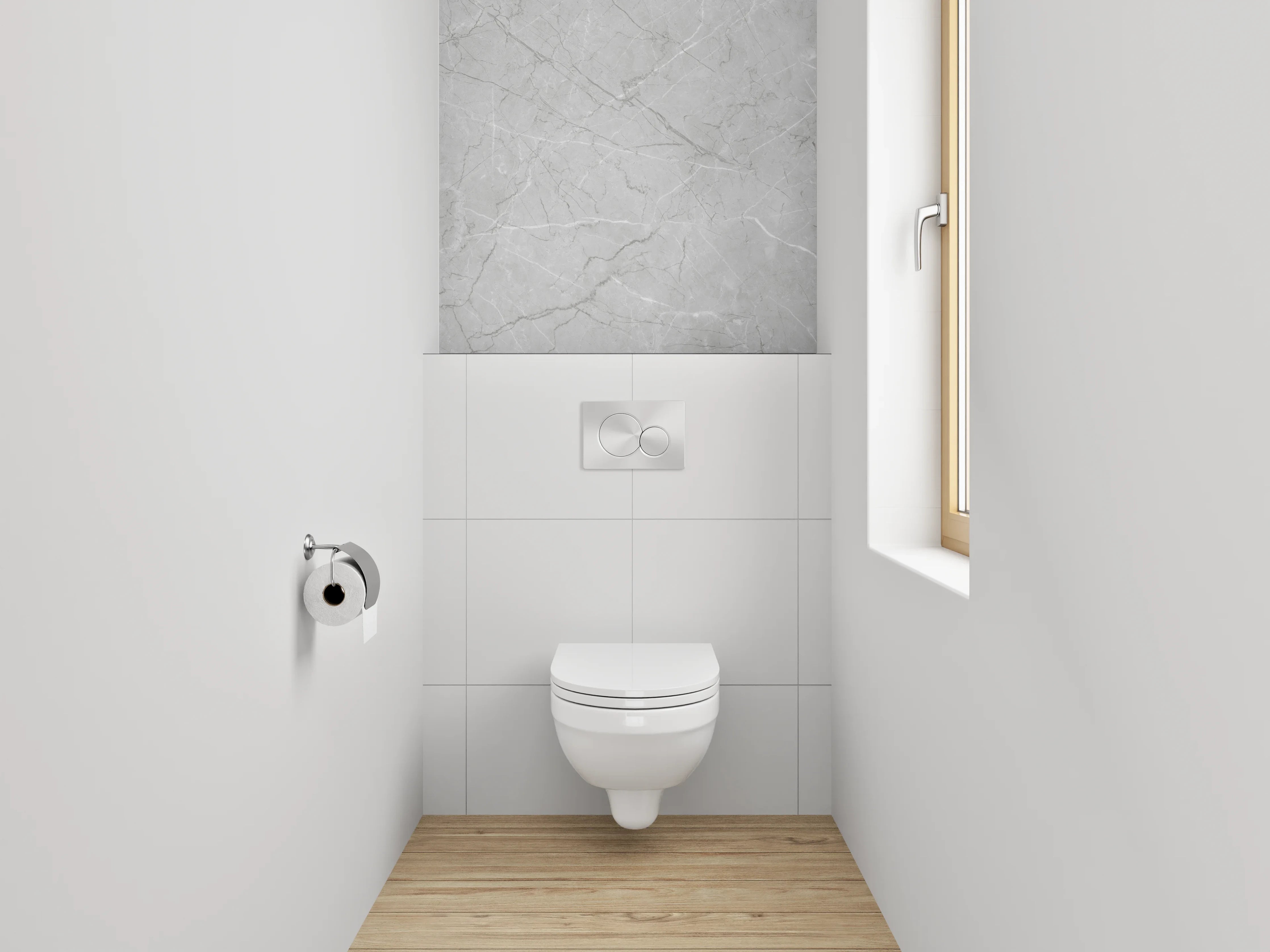 WC-Rückwand - Heller Marmor in Weiß-Grau