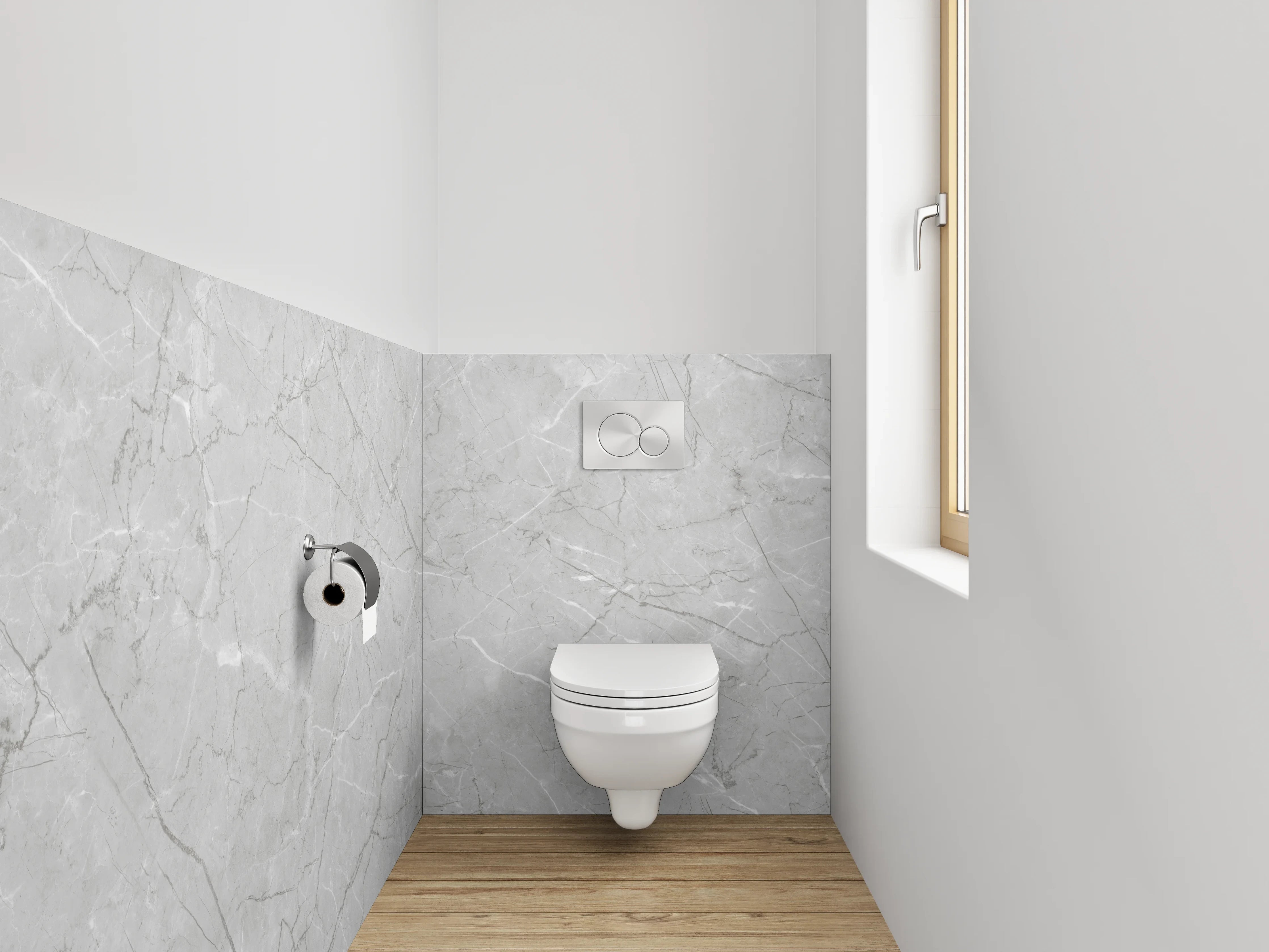 WC-Rückwand - Heller Marmor in Weiß-Grau