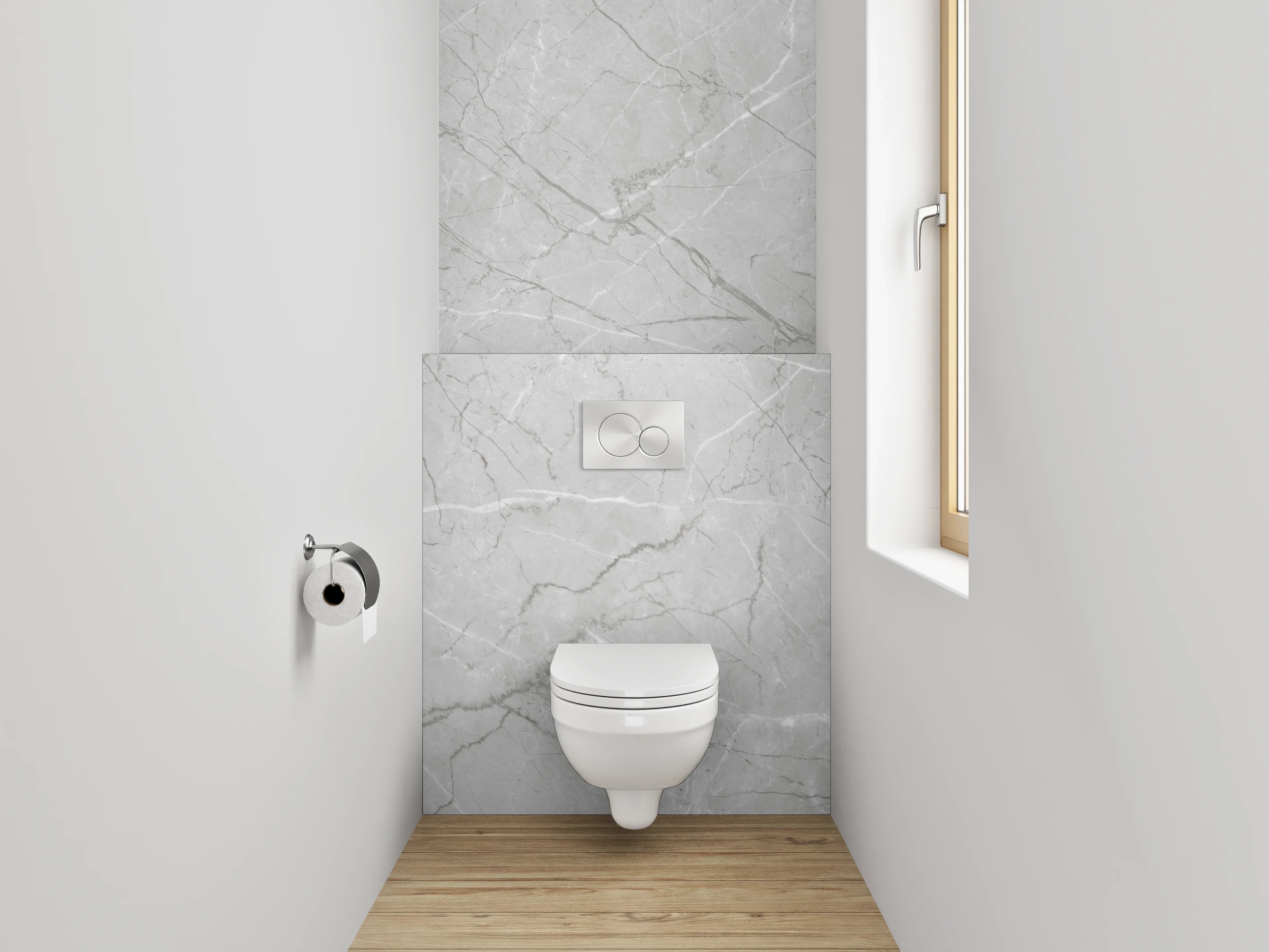 WC-Rückwand - Heller Marmor in Weiß-Grau