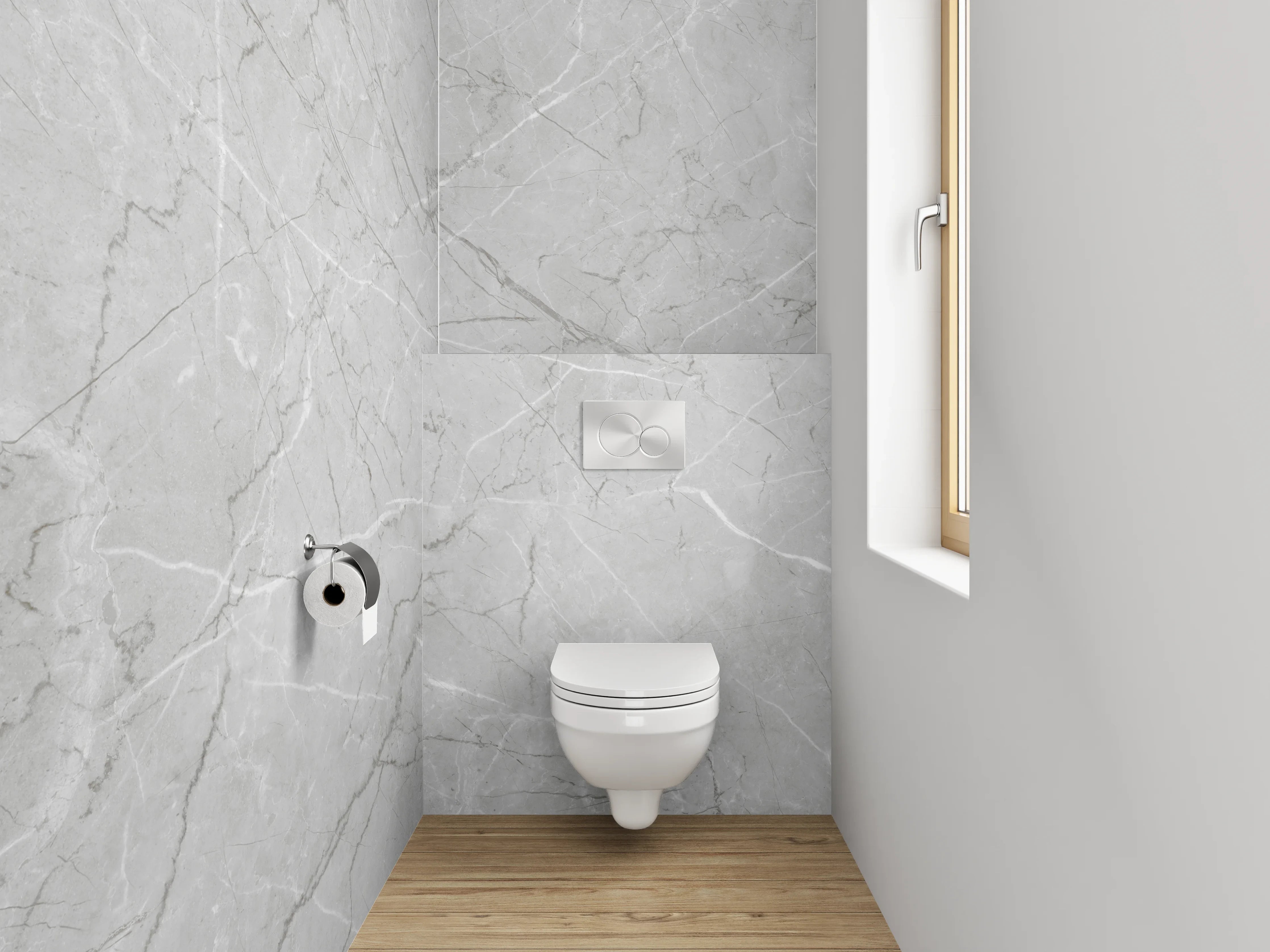 WC-Rückwand - Heller Marmor in Weiß-Grau