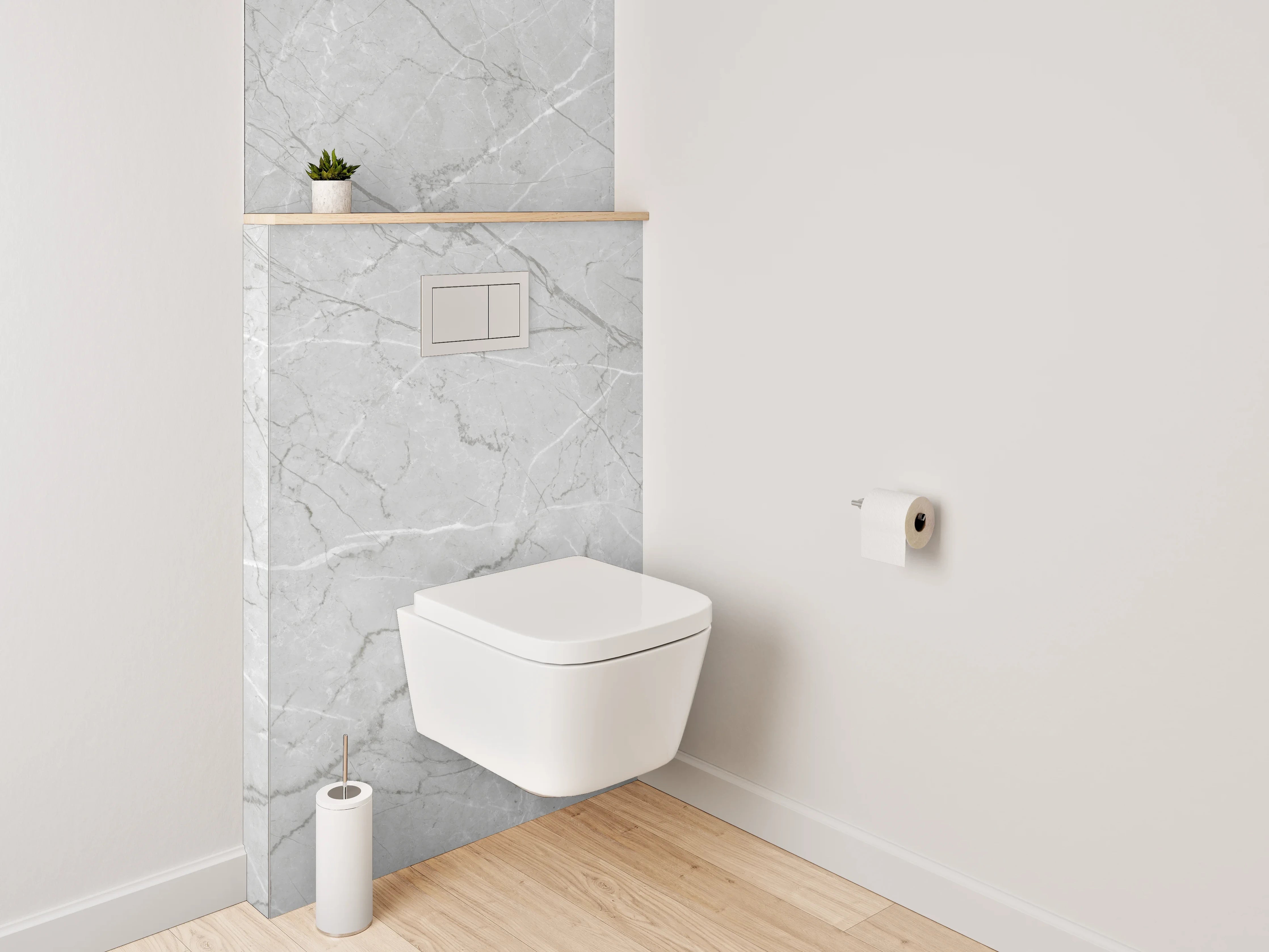 WC-Rückwand - Heller Marmor in Weiß-Grau