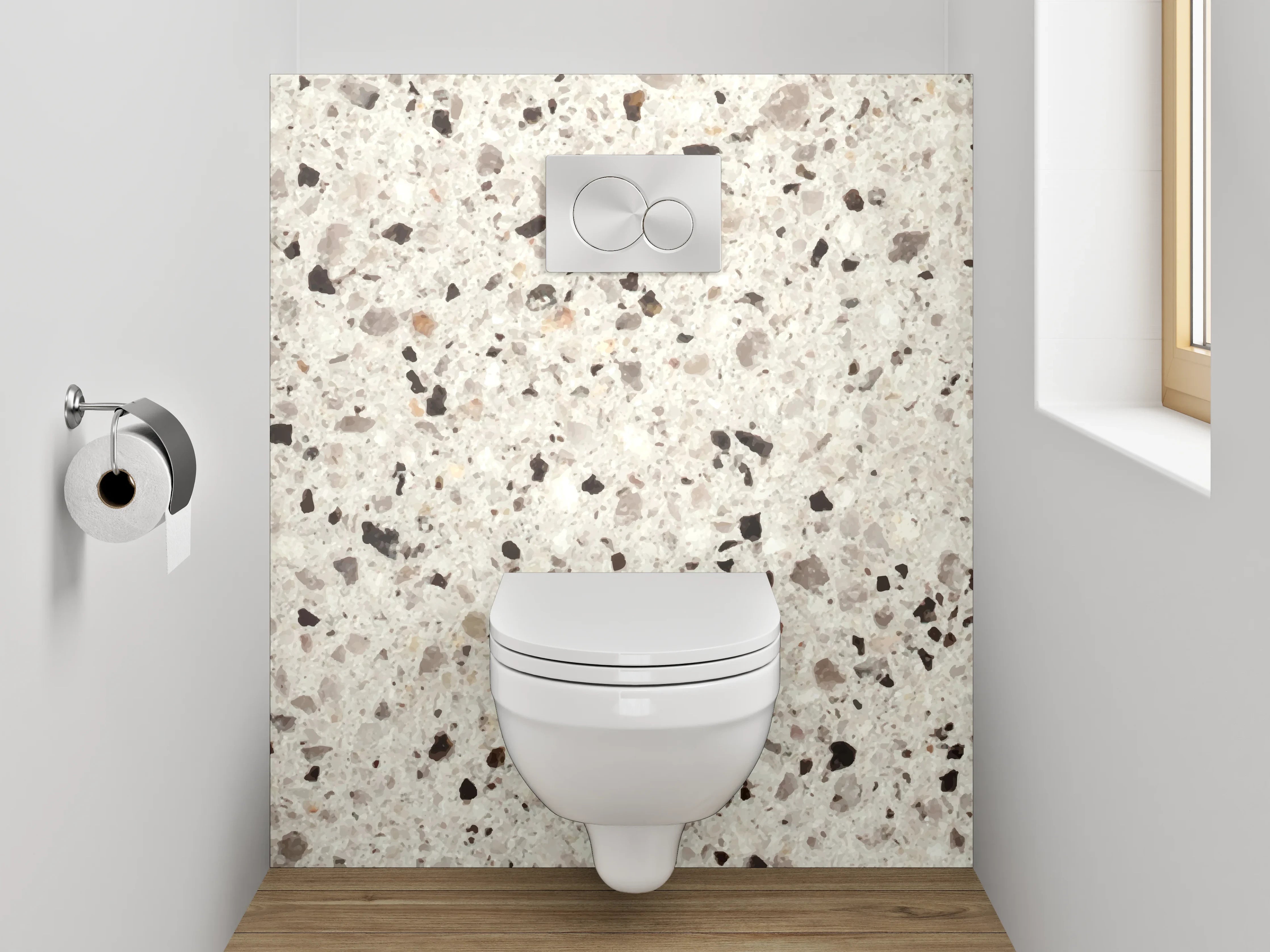 WC-Rückwand - Heller Terrazzo-Look Weiß Grau