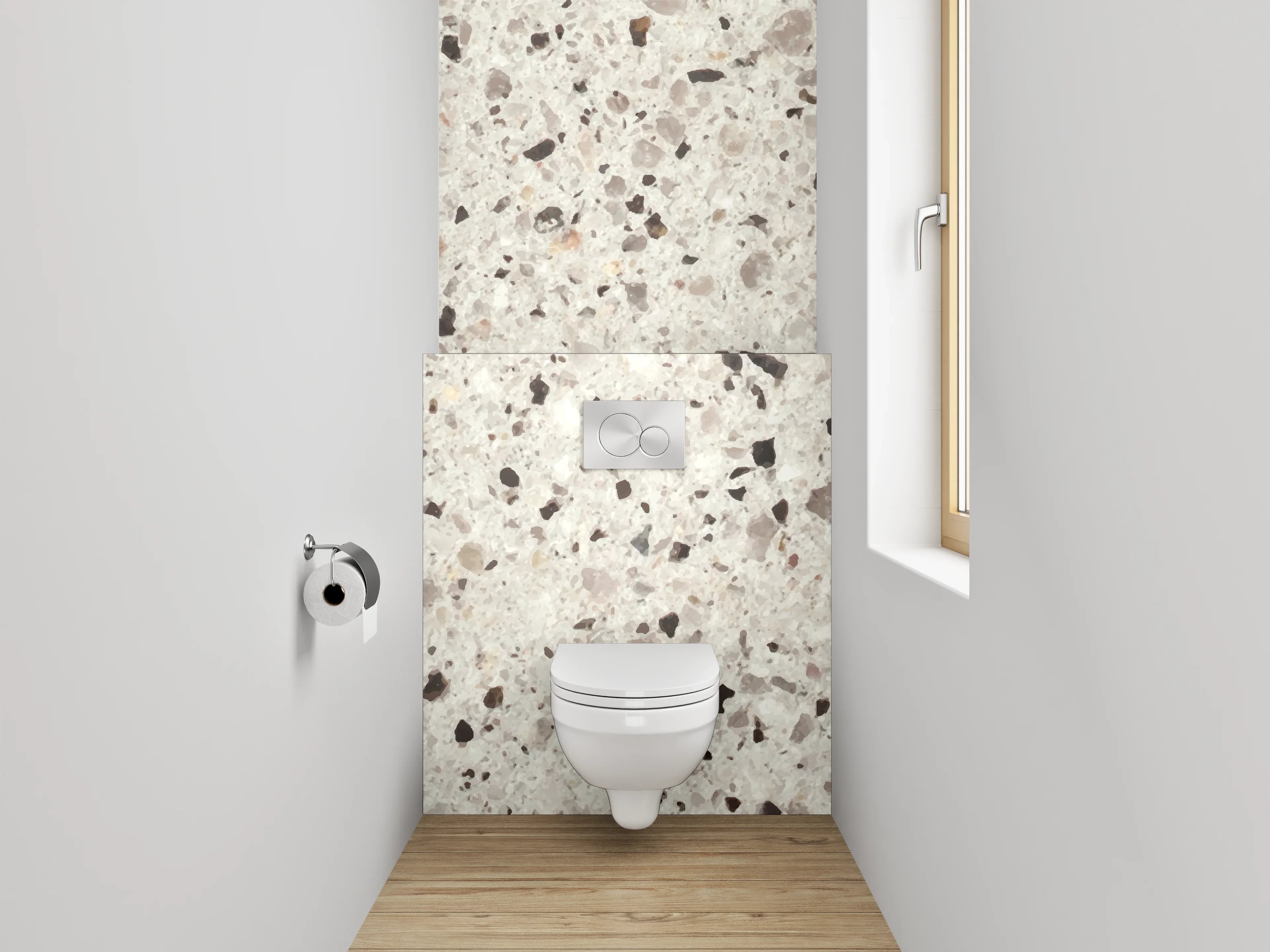 WC-Rückwand - Heller Terrazzo-Look Weiß Grau