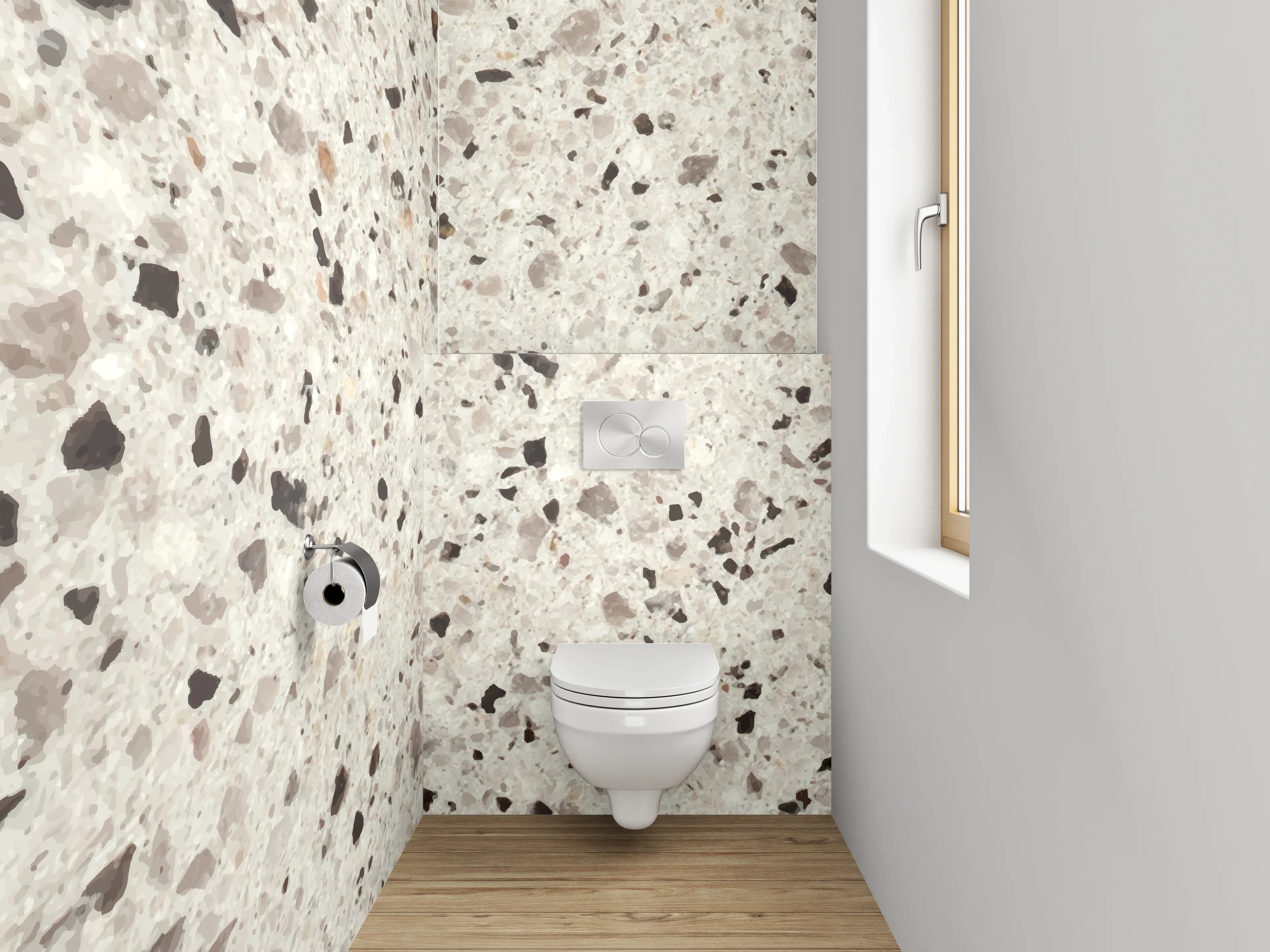 WC-Rückwand - Heller Terrazzo-Look Weiß Grau