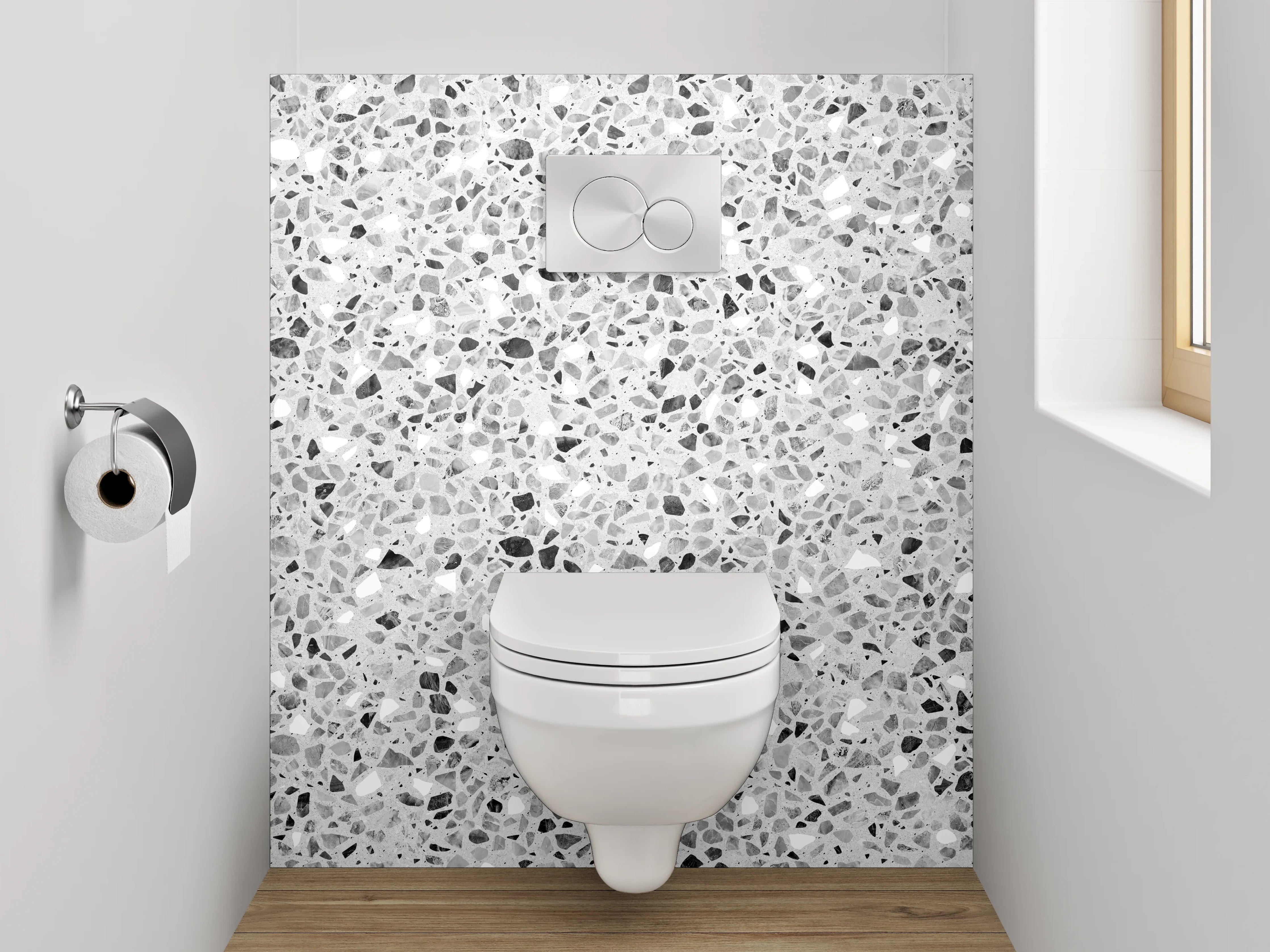 WC-Rückwand - Heller Terrazzo-Look für moderne Räume