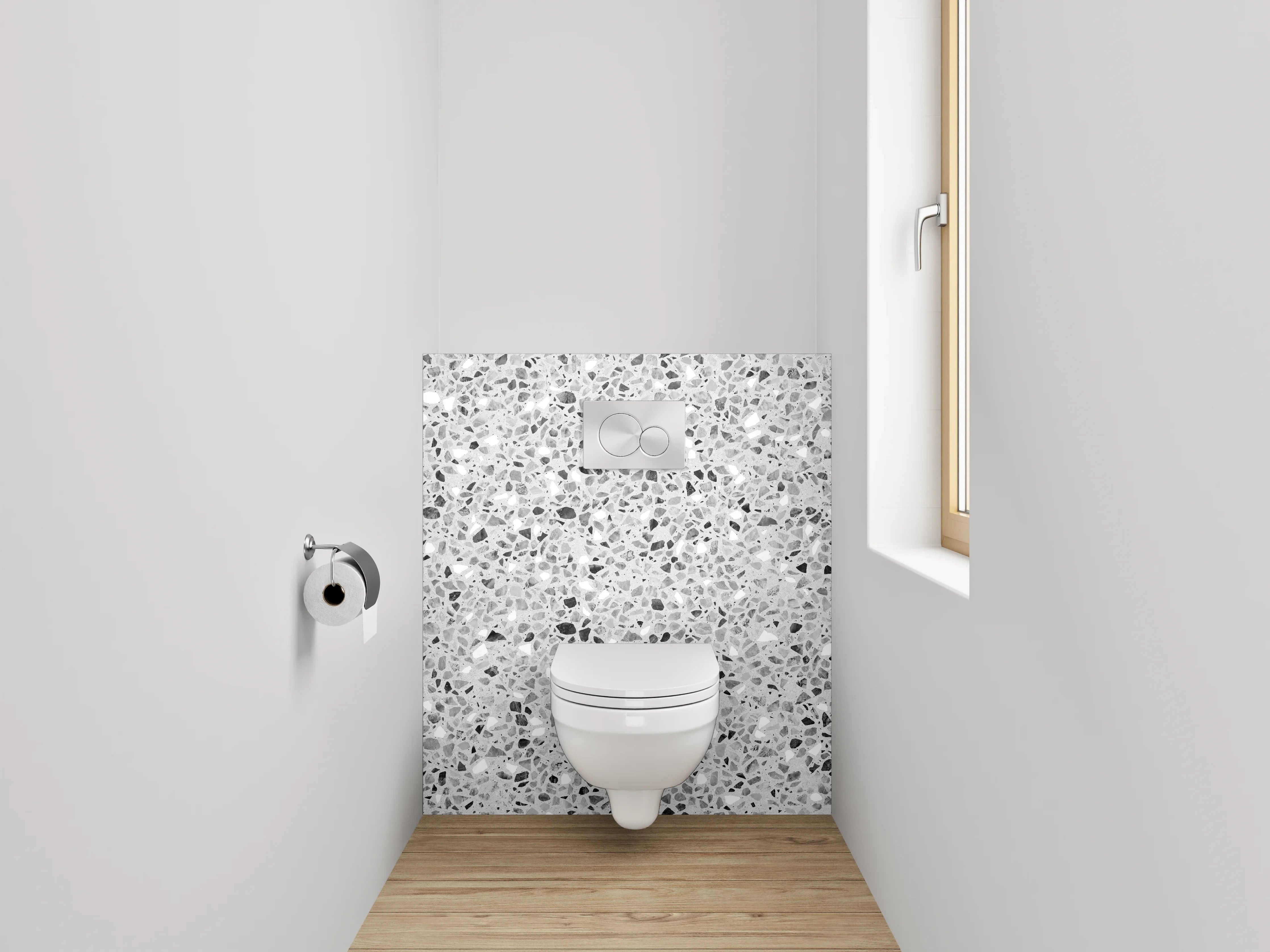 WC-Rückwand - Heller Terrazzo-Look für moderne Räume