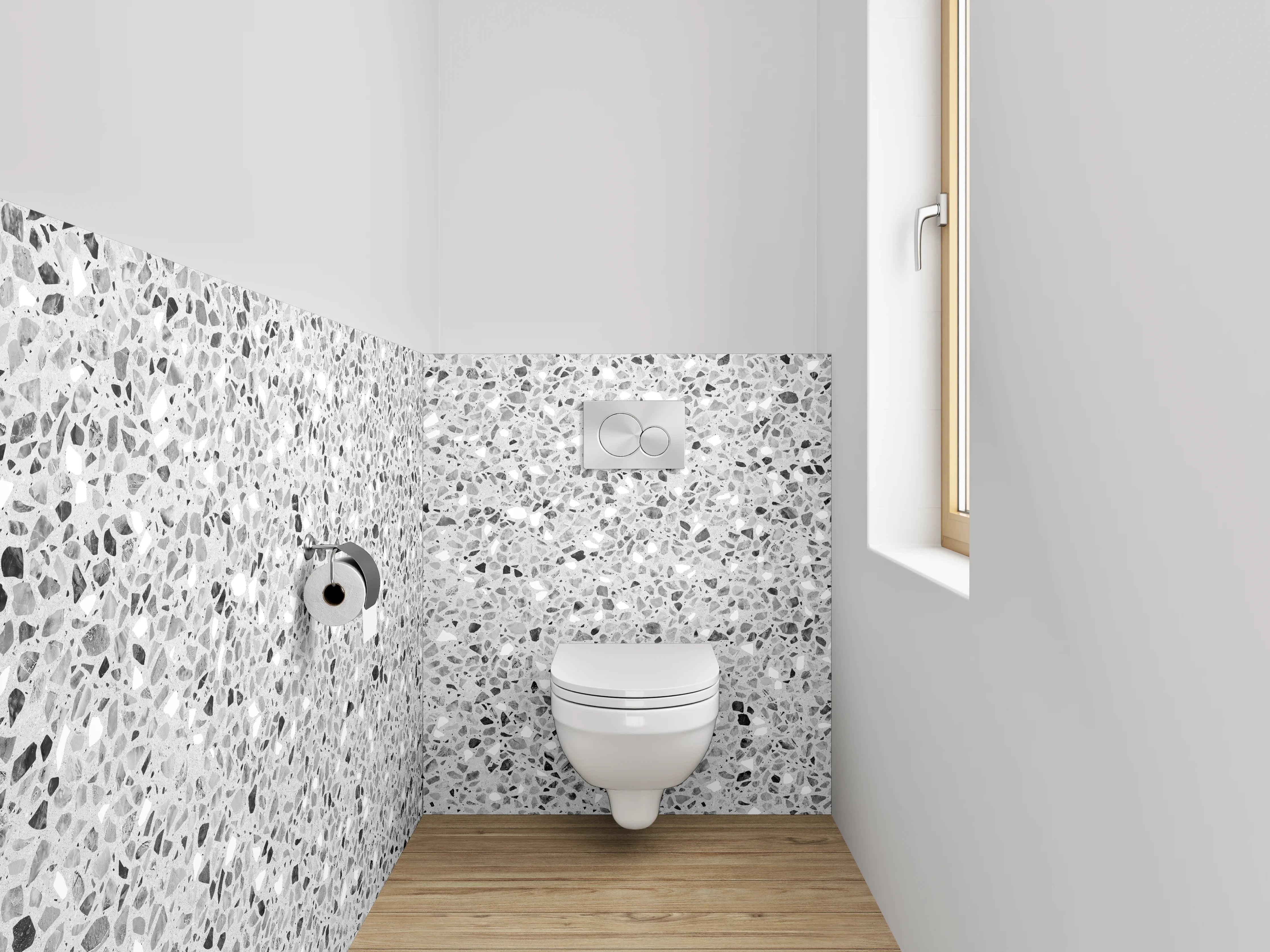 WC-Rückwand - Heller Terrazzo-Look für moderne Räume