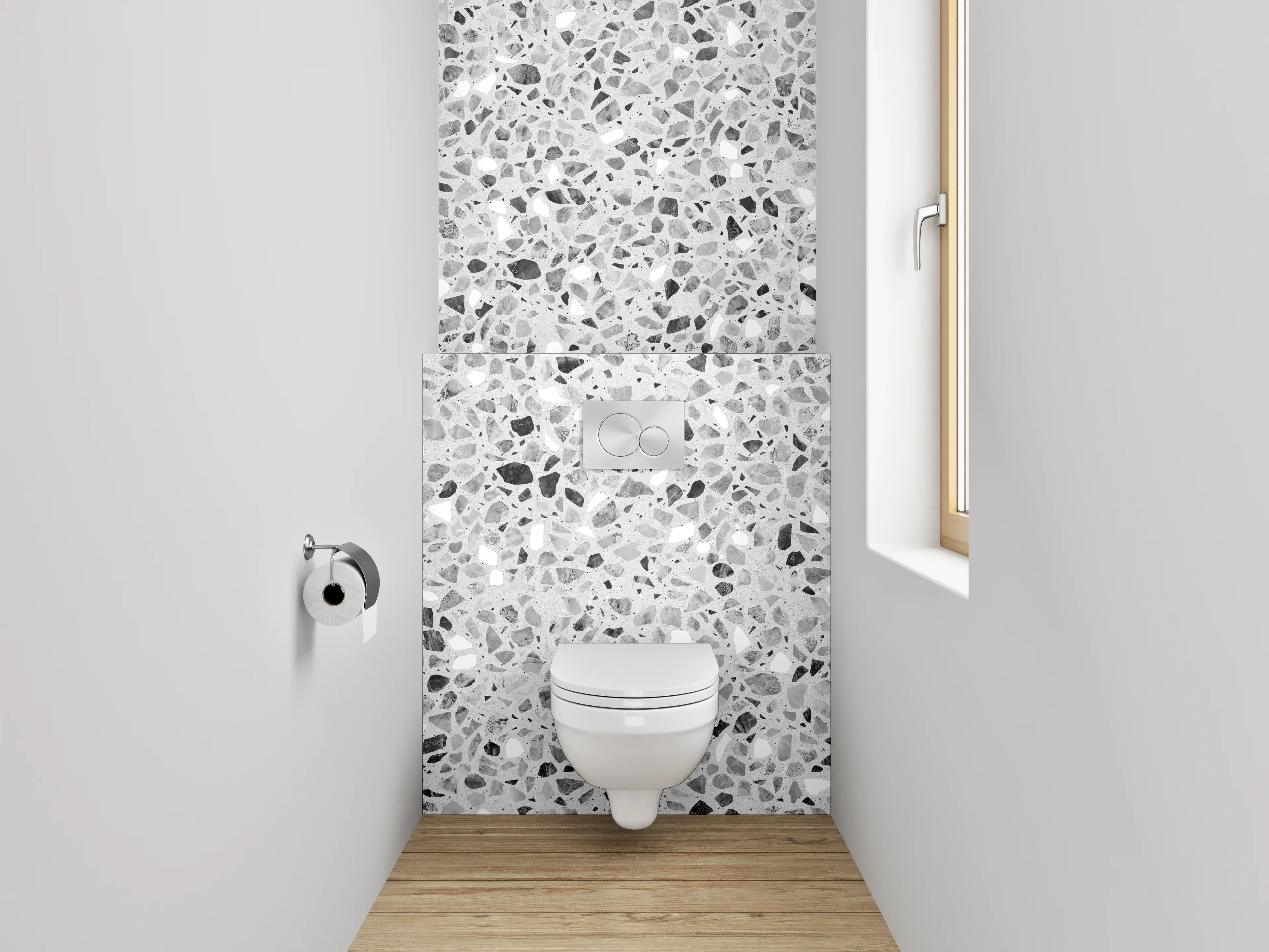 WC-Rückwand - Heller Terrazzo-Look für moderne Räume