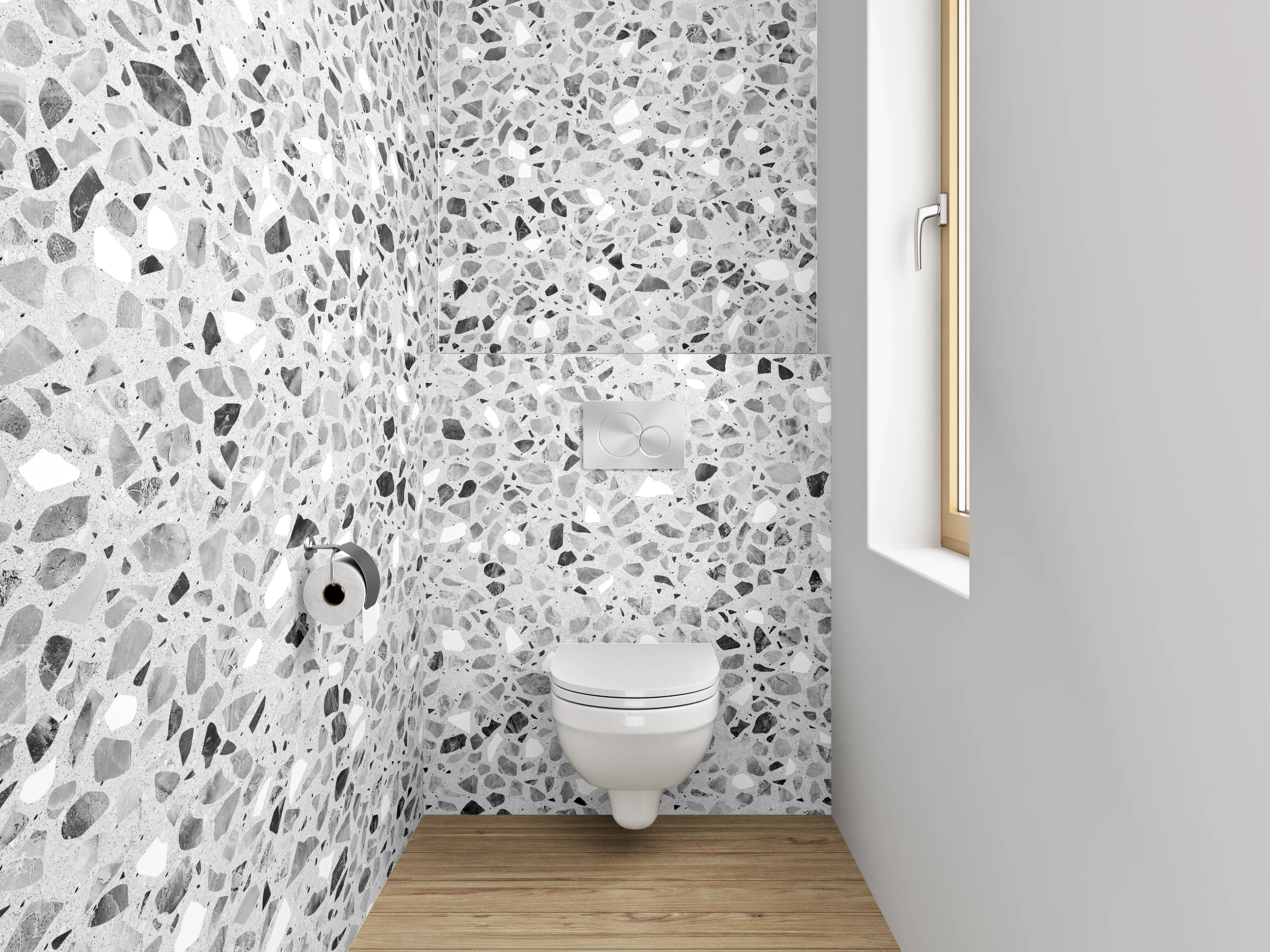 WC-Rückwand - Heller Terrazzo-Look für moderne Räume