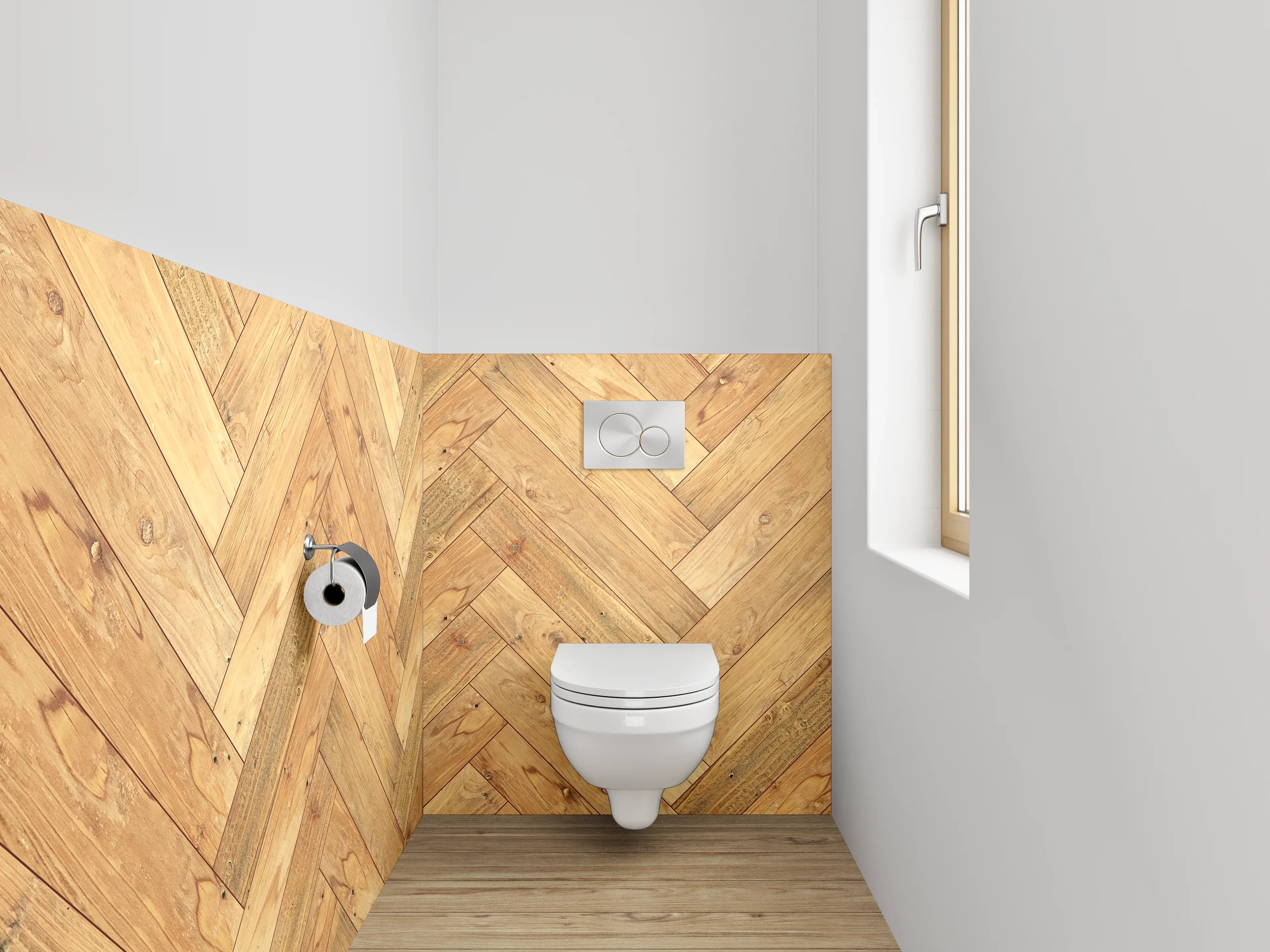 WC-Rückwand - Helles Fischgrät Holz Muster