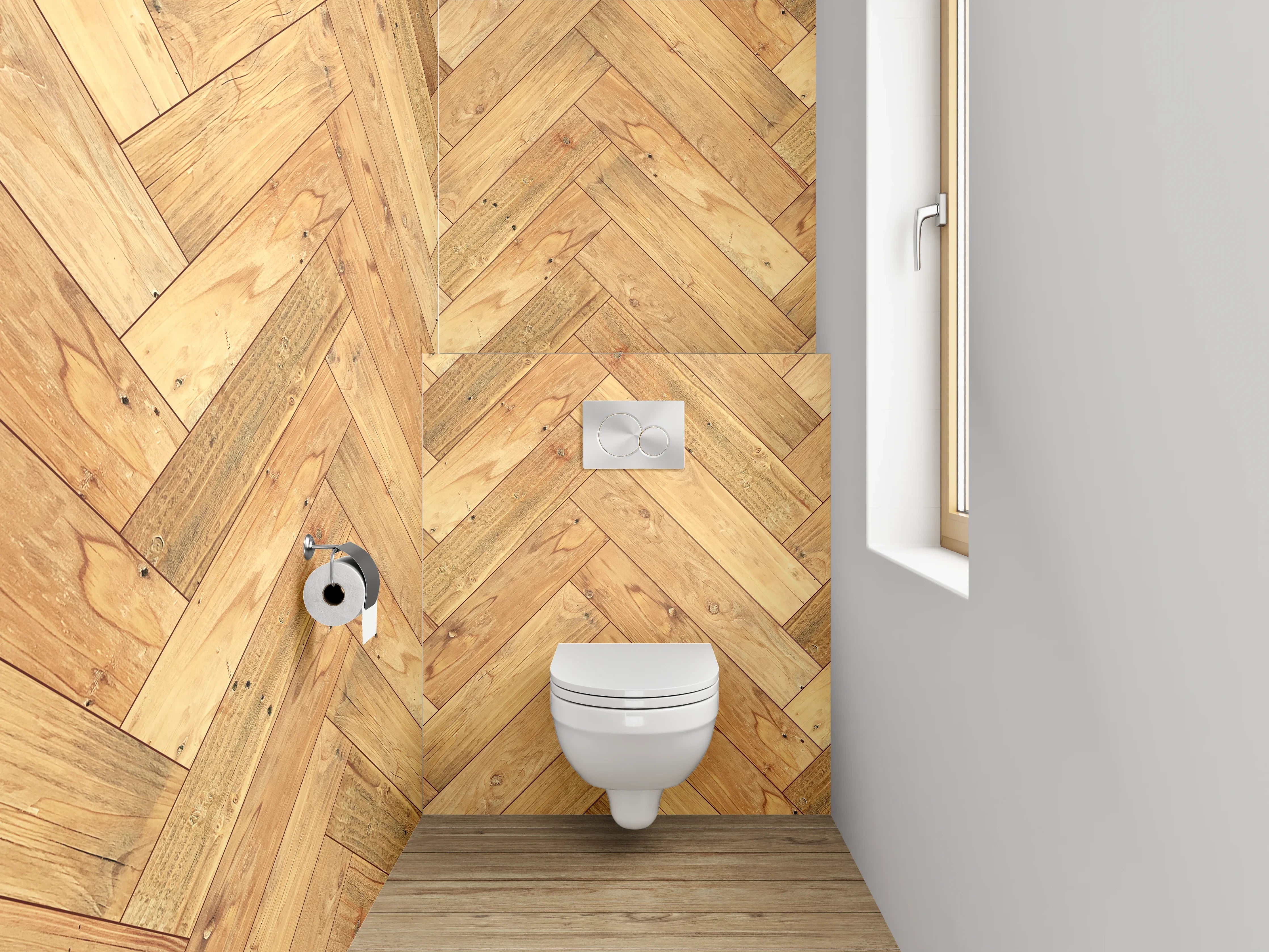 WC-Rückwand - Helles Fischgrät Holz Muster