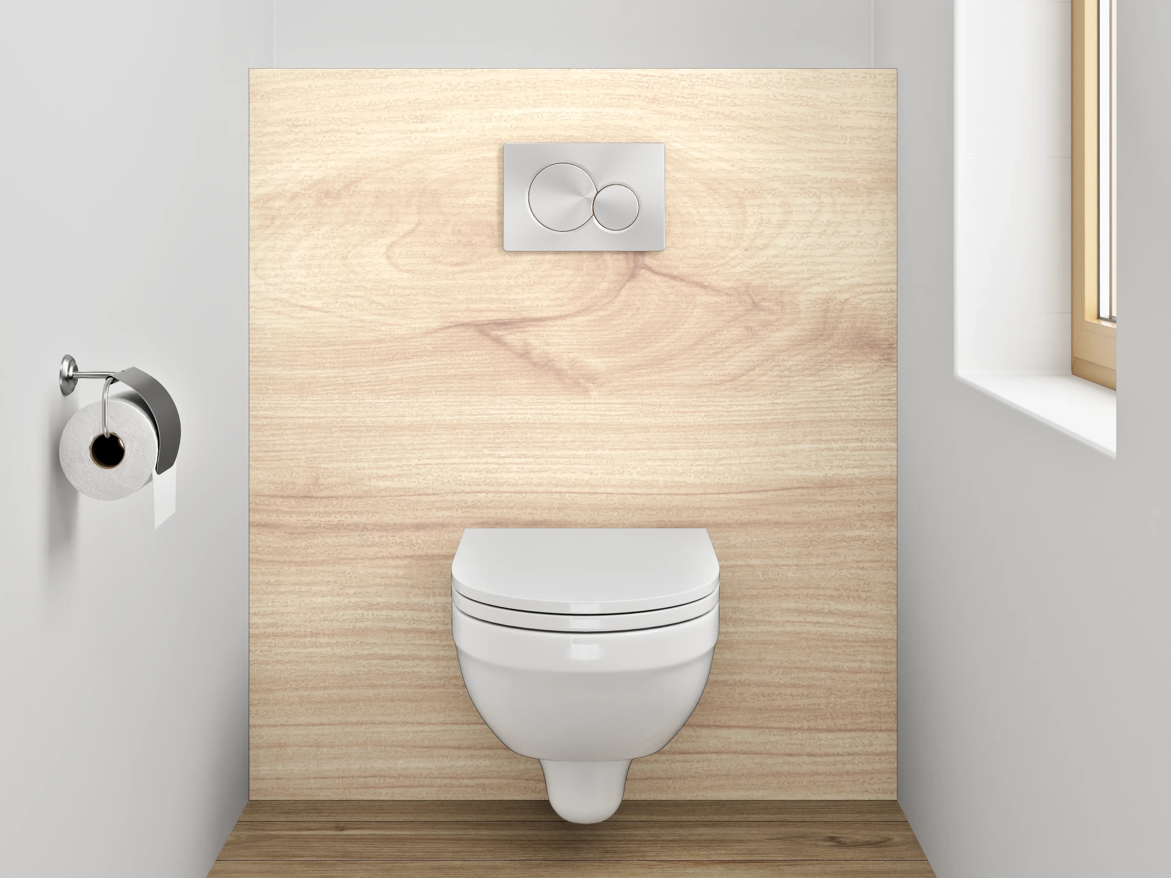 WC-Rückwand - Helles Holz mit grauer Maserung