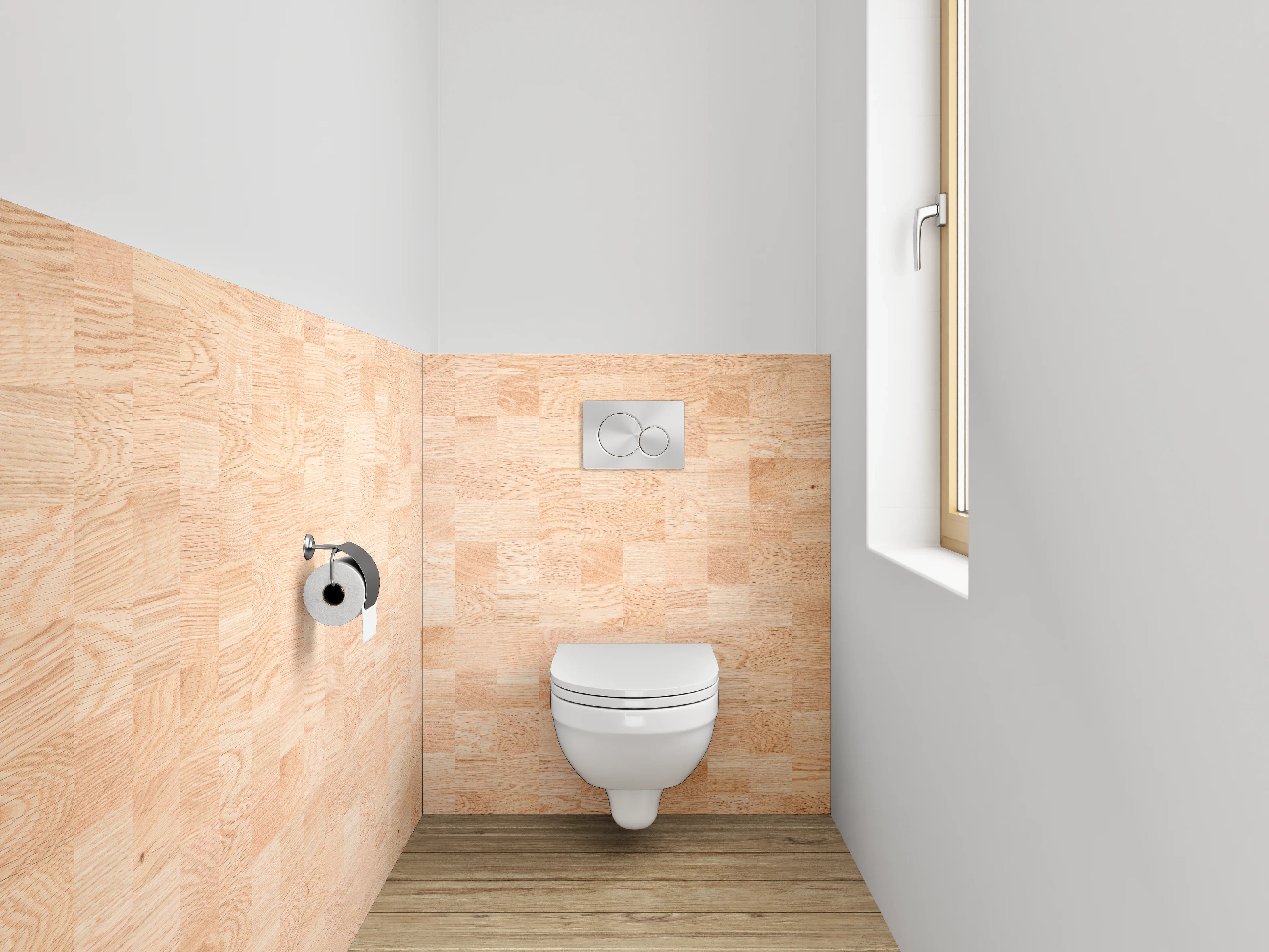 WC-Rückwand - Helles Holzdekor Parkettoptik