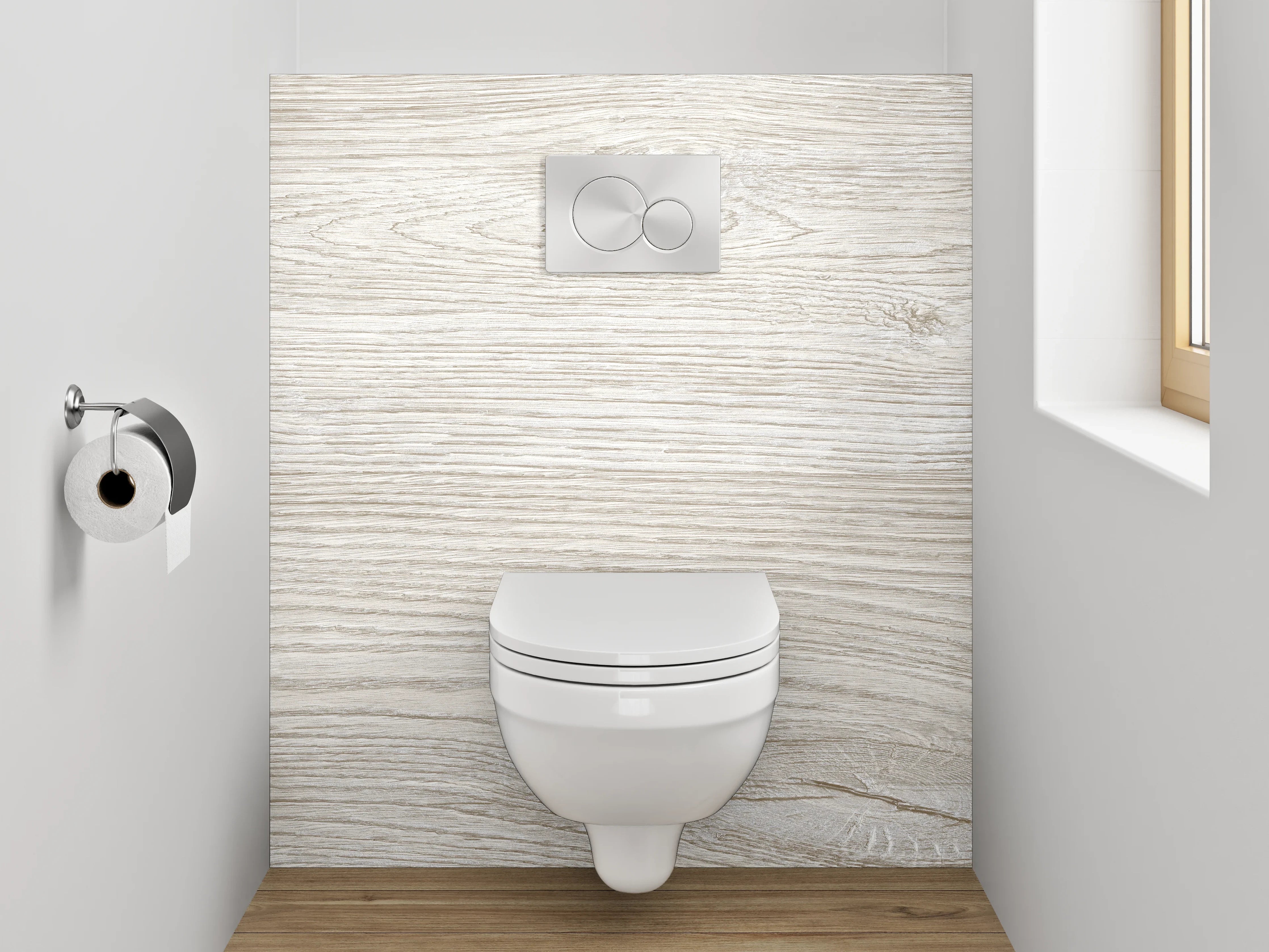 WC-Rückwand - Helles Holzdekor Weiß-Grau