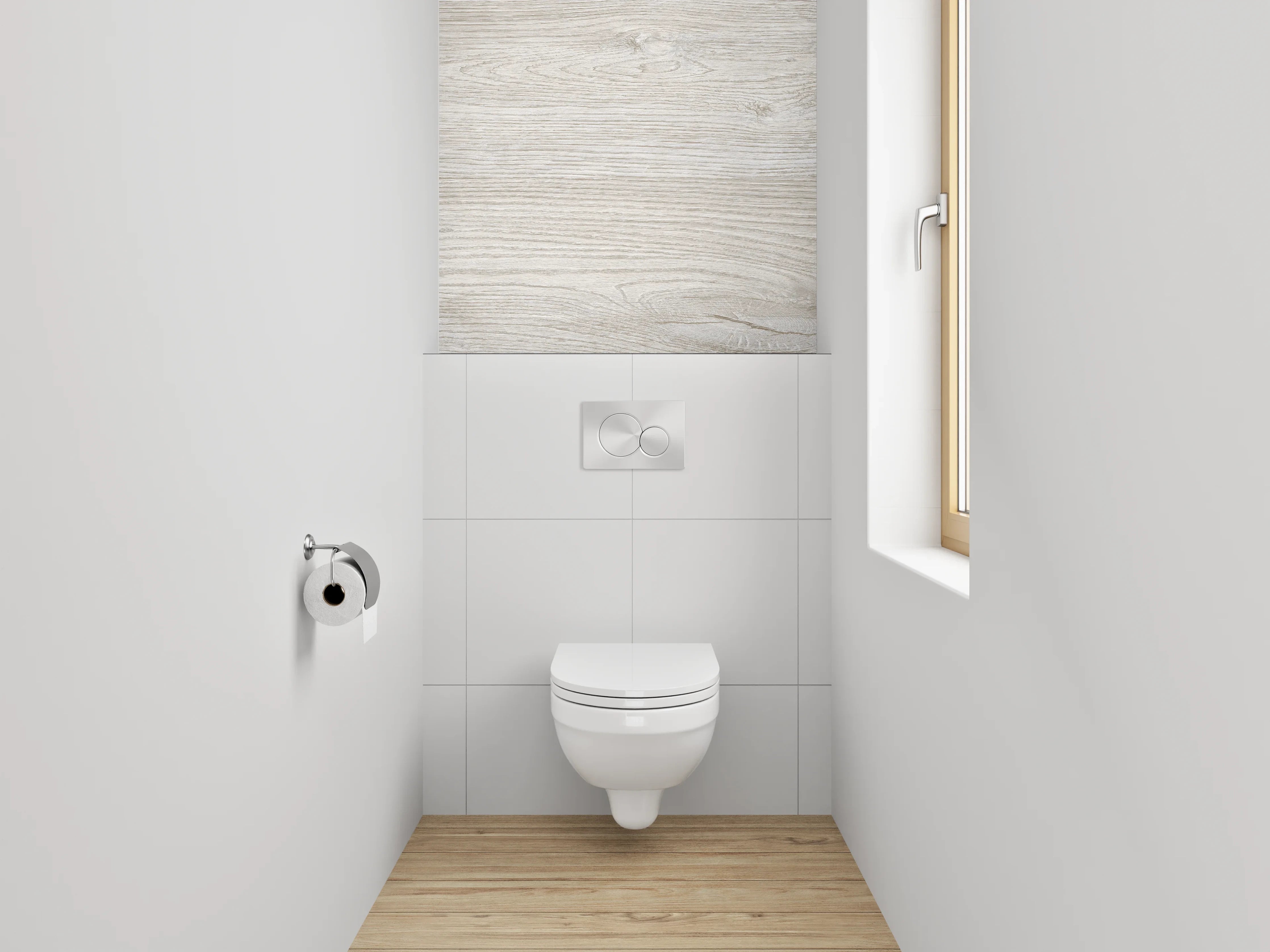 WC-Rückwand - Helles Holzdekor Weiß-Grau