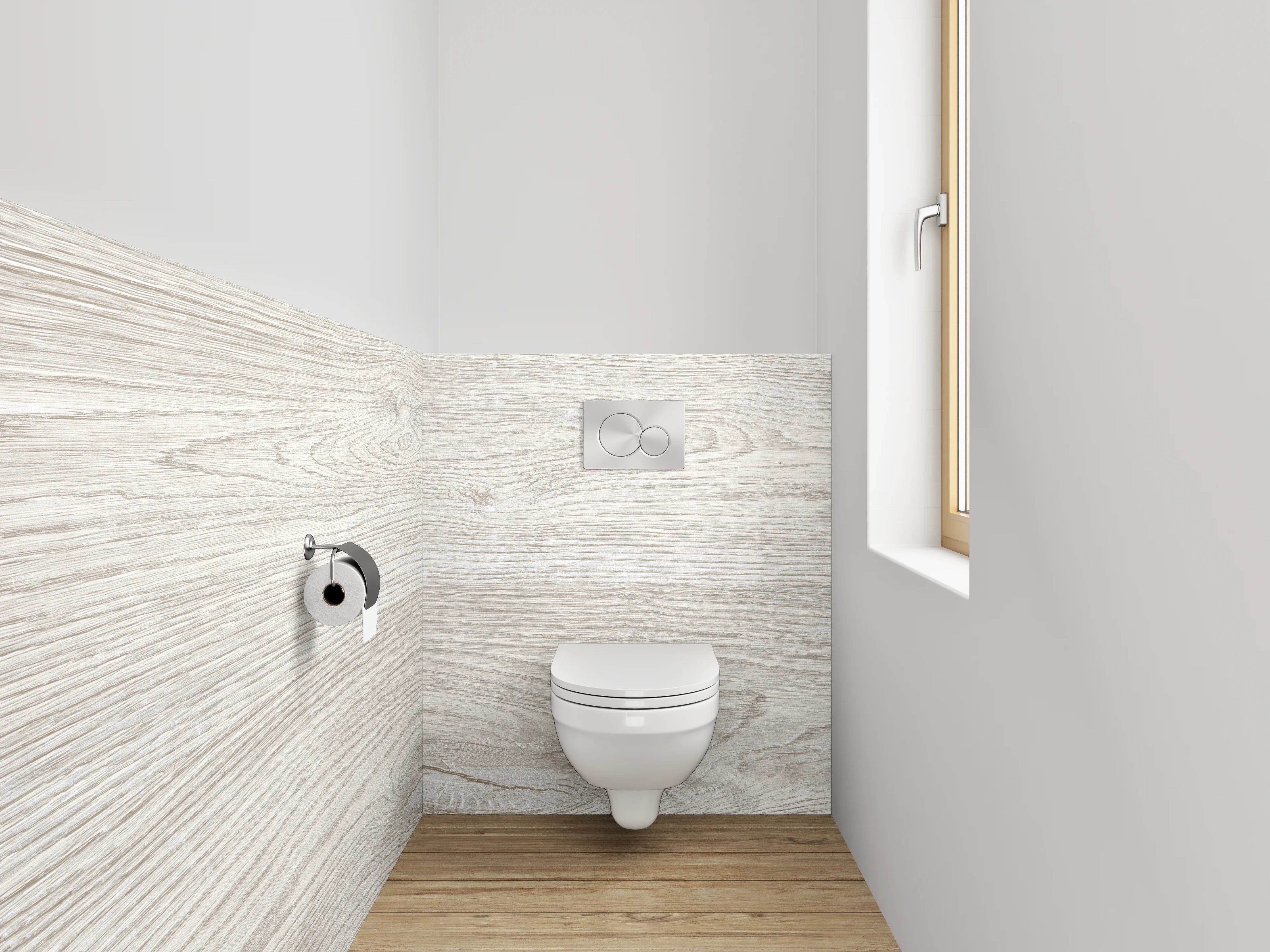 WC-Rückwand - Helles Holzdekor Weiß-Grau