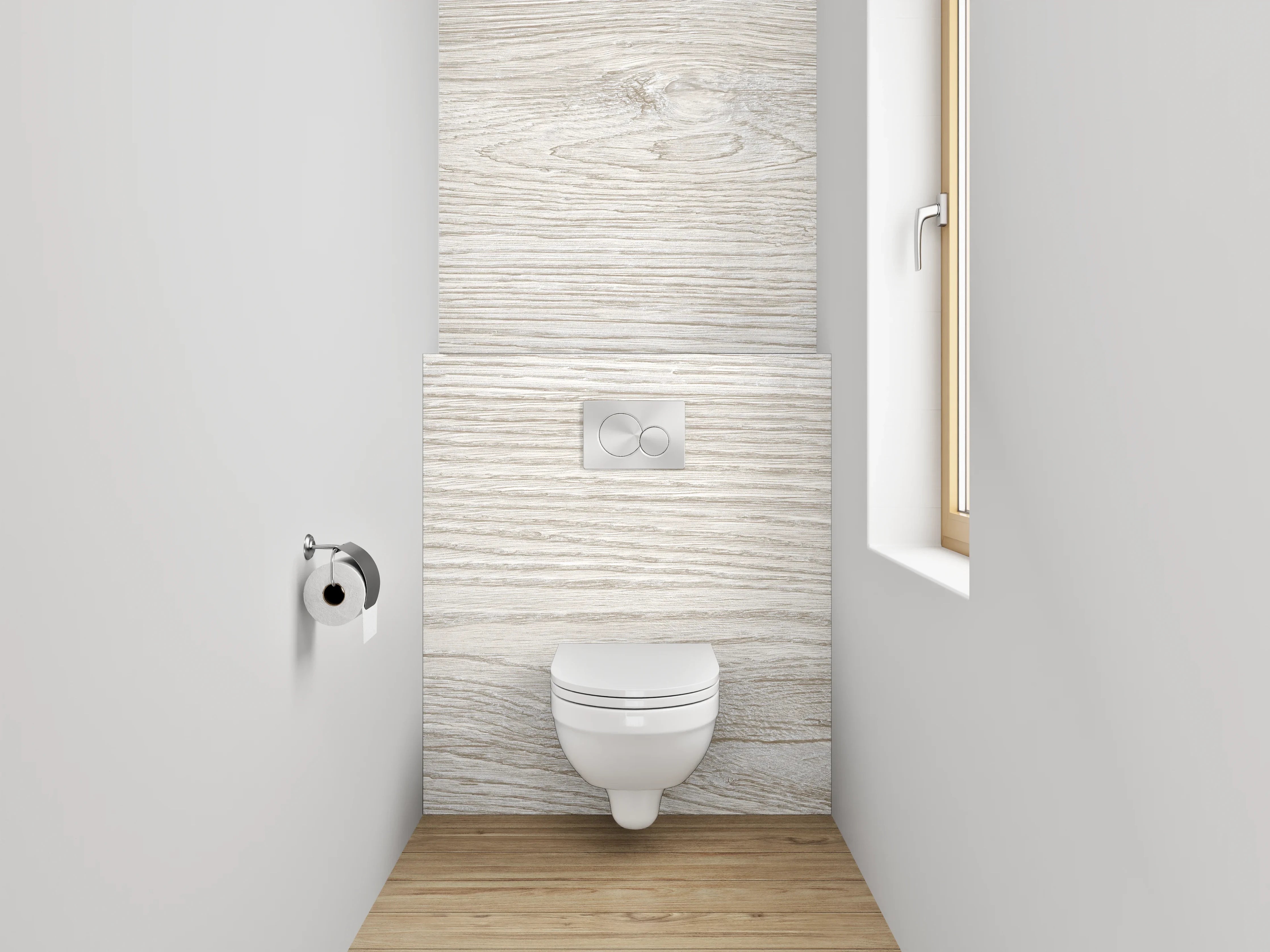 WC-Rückwand - Helles Holzdekor Weiß-Grau
