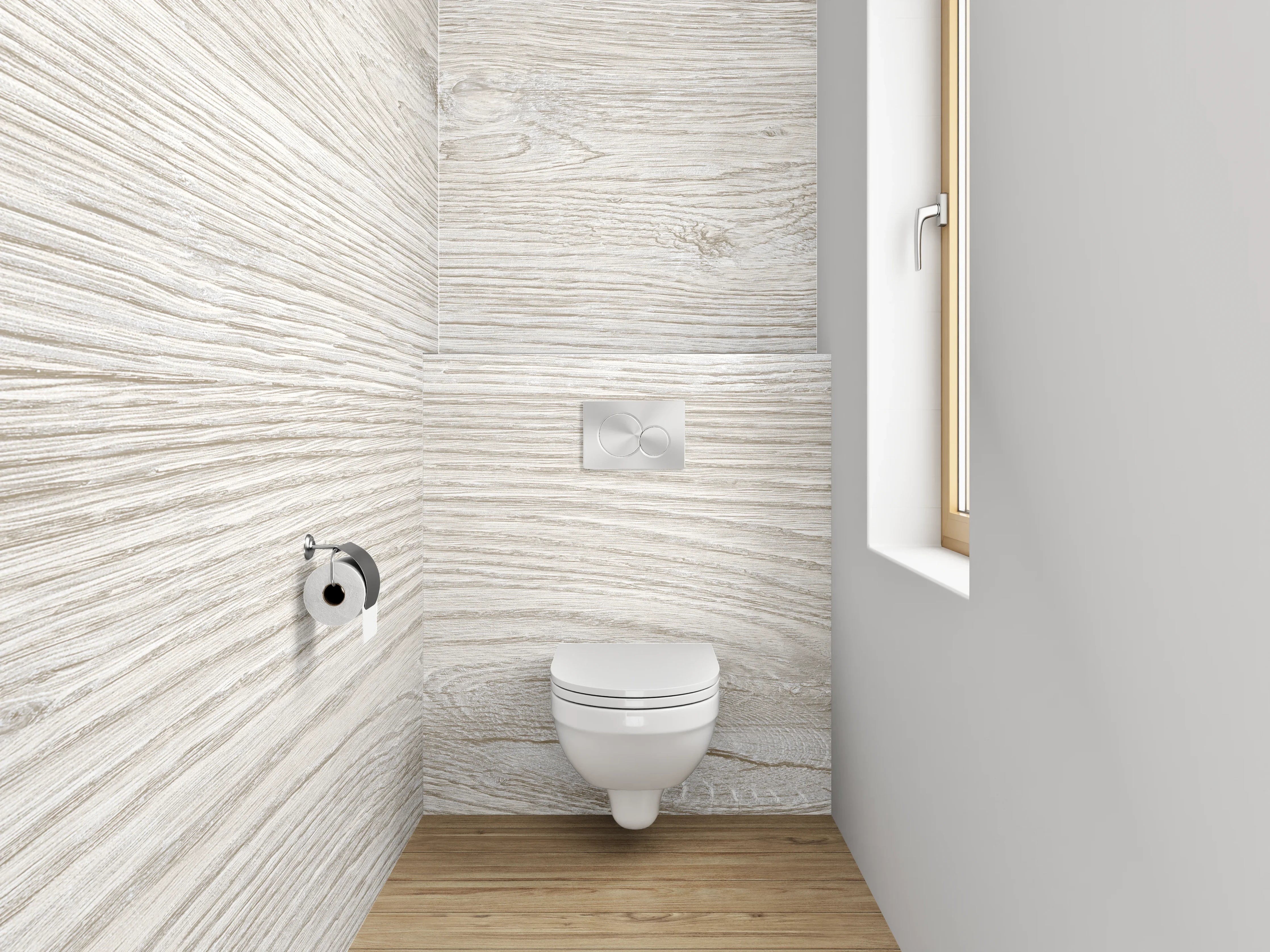 WC-Rückwand - Helles Holzdekor Weiß-Grau
