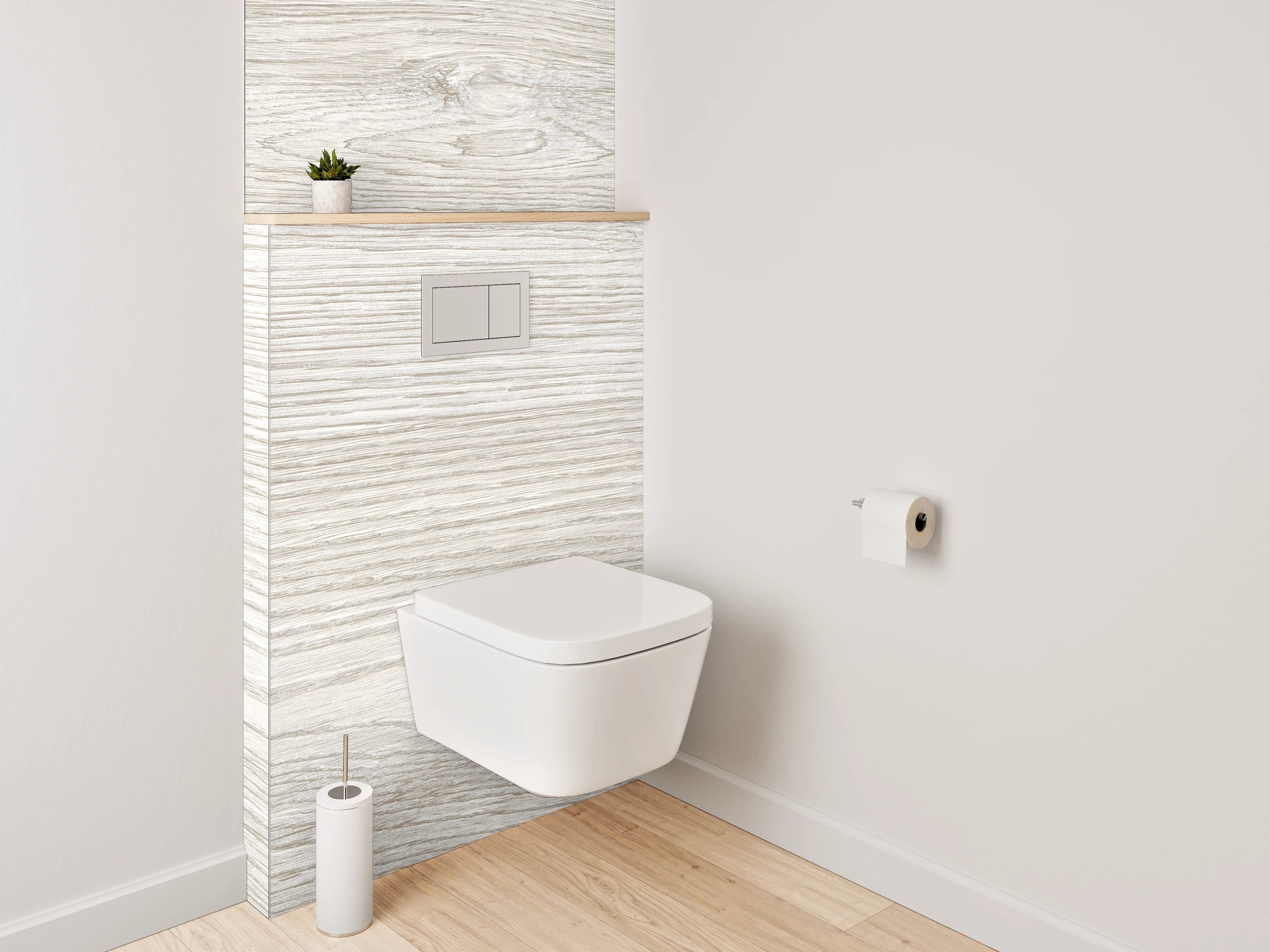 WC-Rückwand - Helles Holzdekor Weiß-Grau