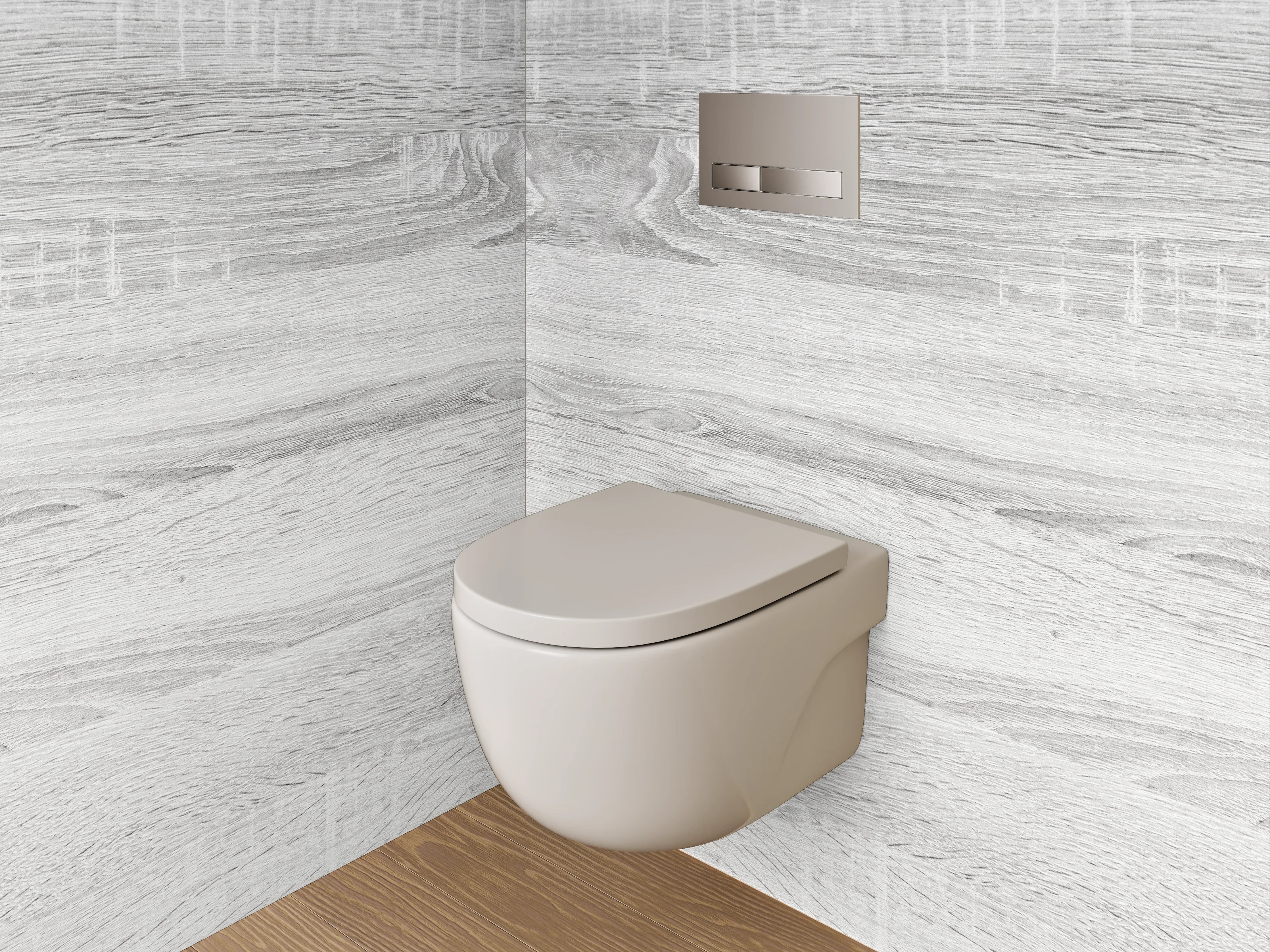 WC-Rückwand - Helles Holzdekor in Weiß-Grau