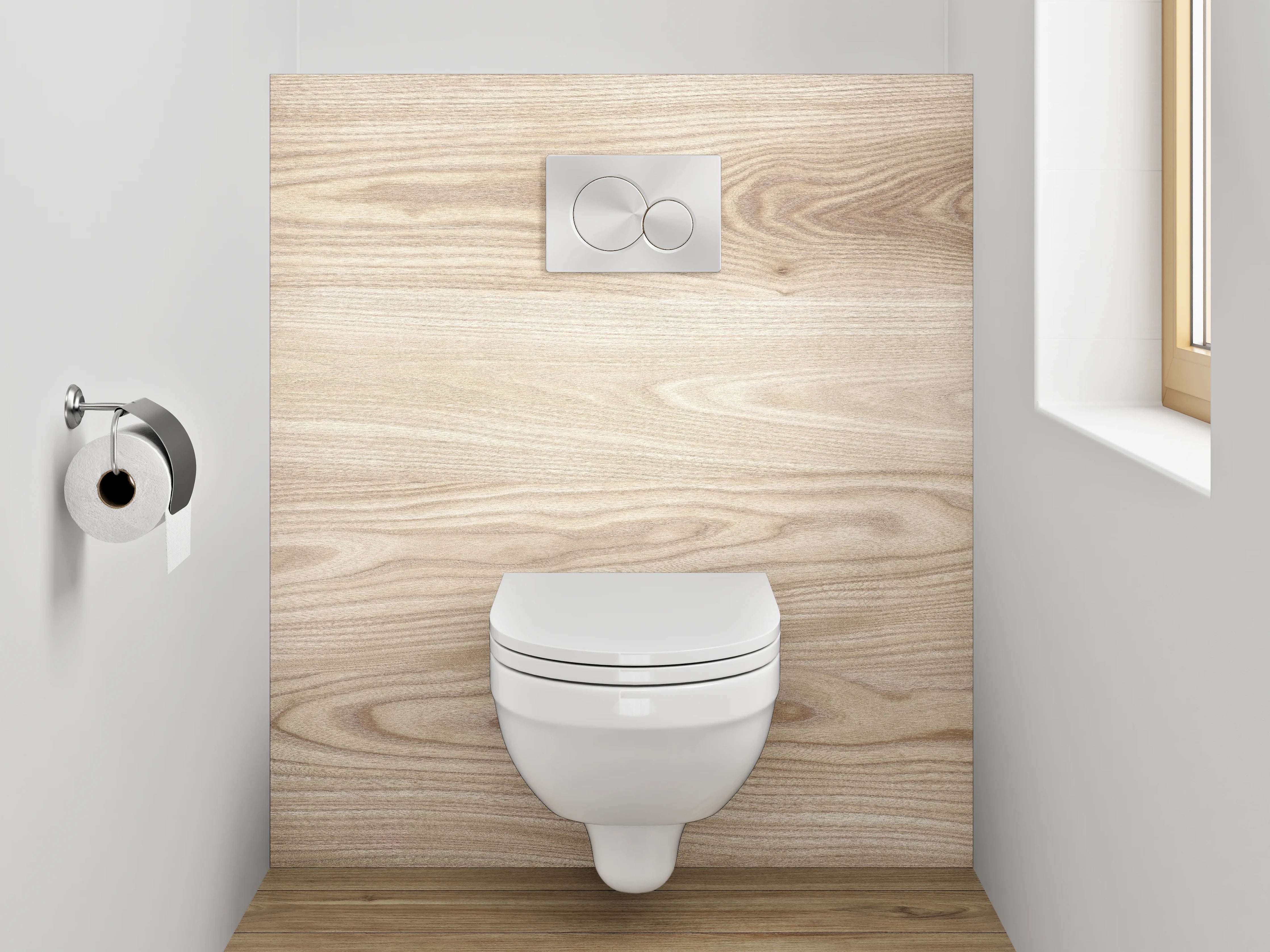 WC-Rückwand - Helles Holzdekor mit natürlicher Maserung