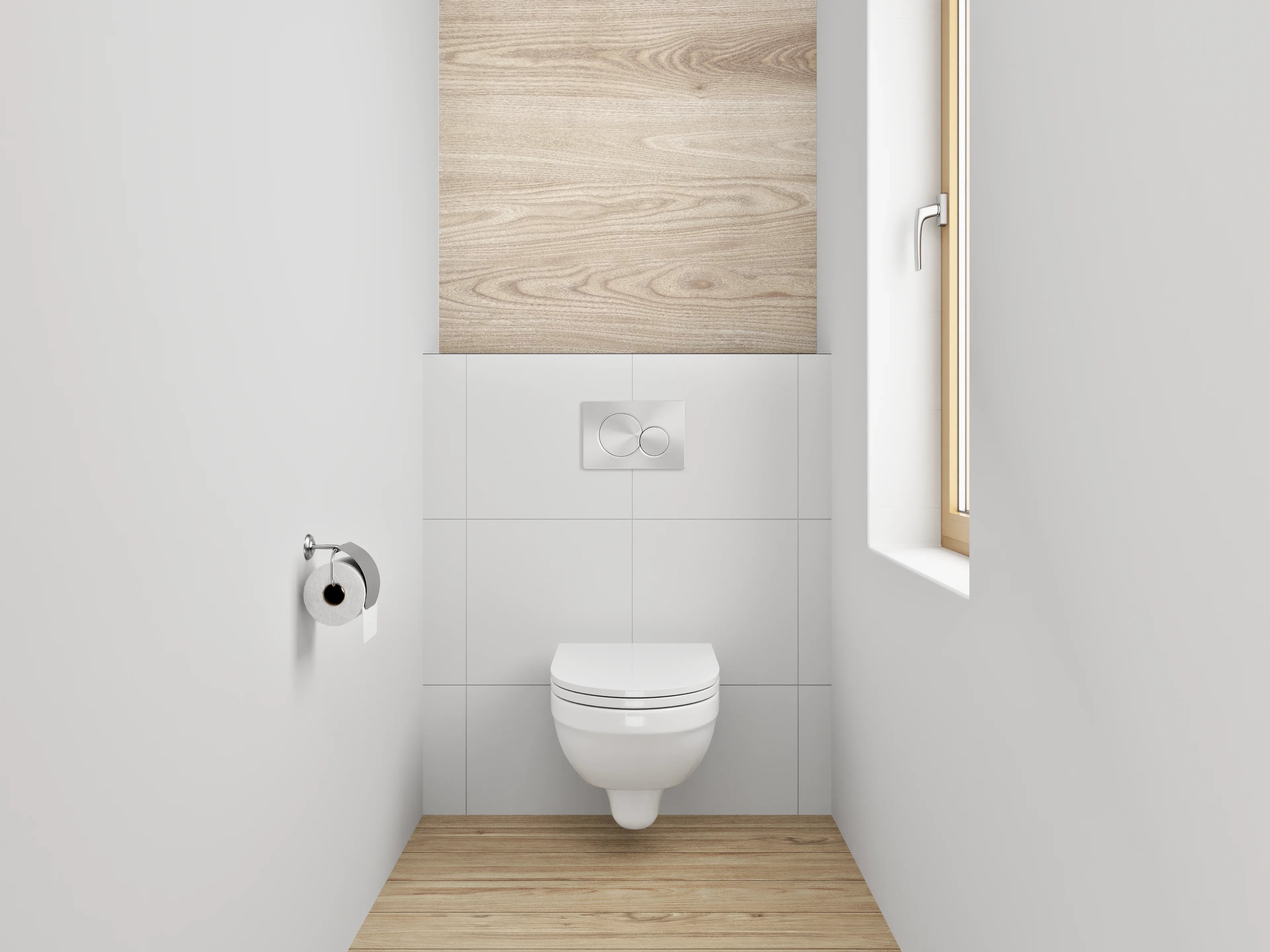 WC-Rückwand - Helles Holzdekor mit natürlicher Maserung