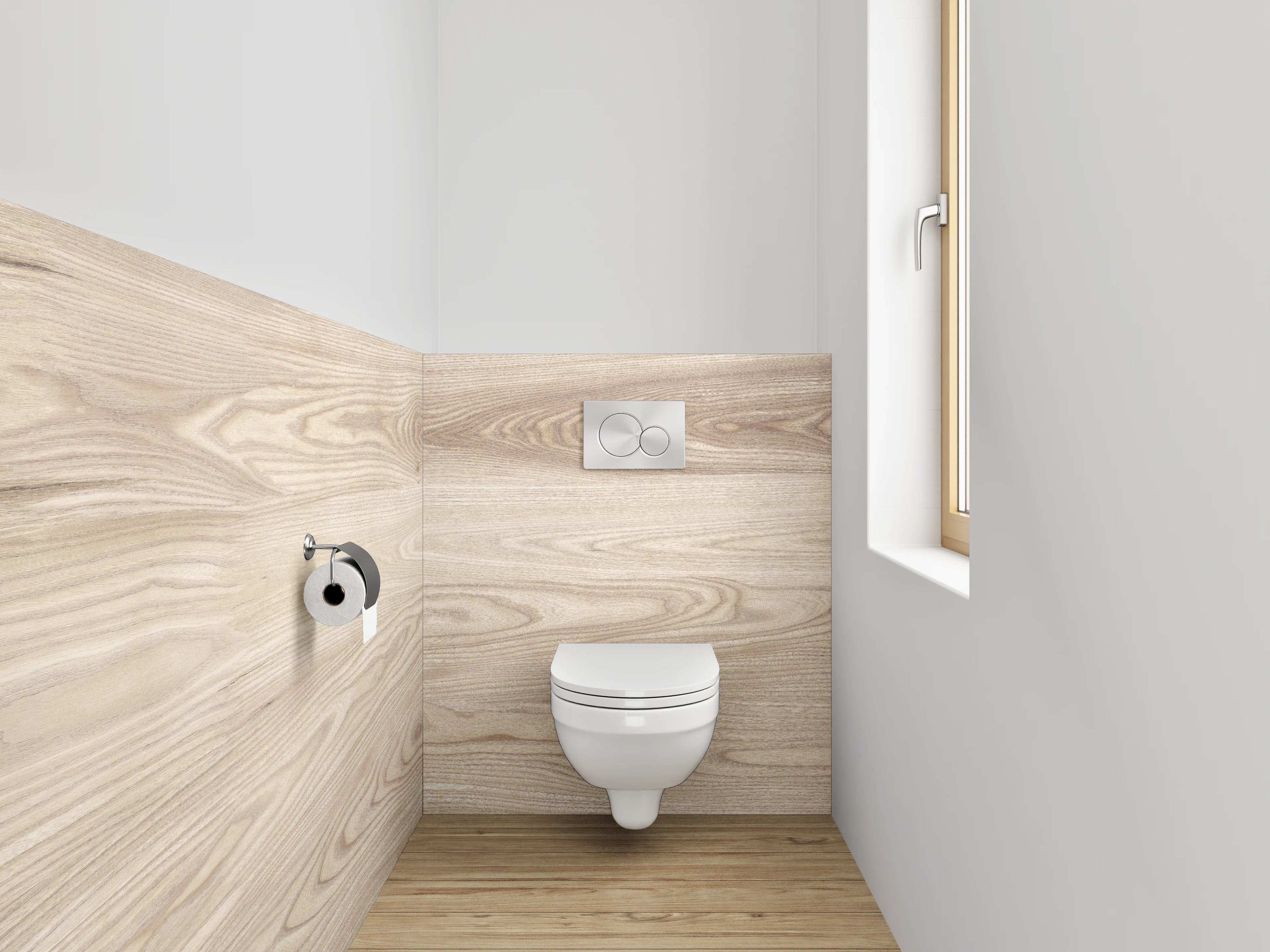 WC-Rückwand - Helles Holzdekor mit natürlicher Maserung