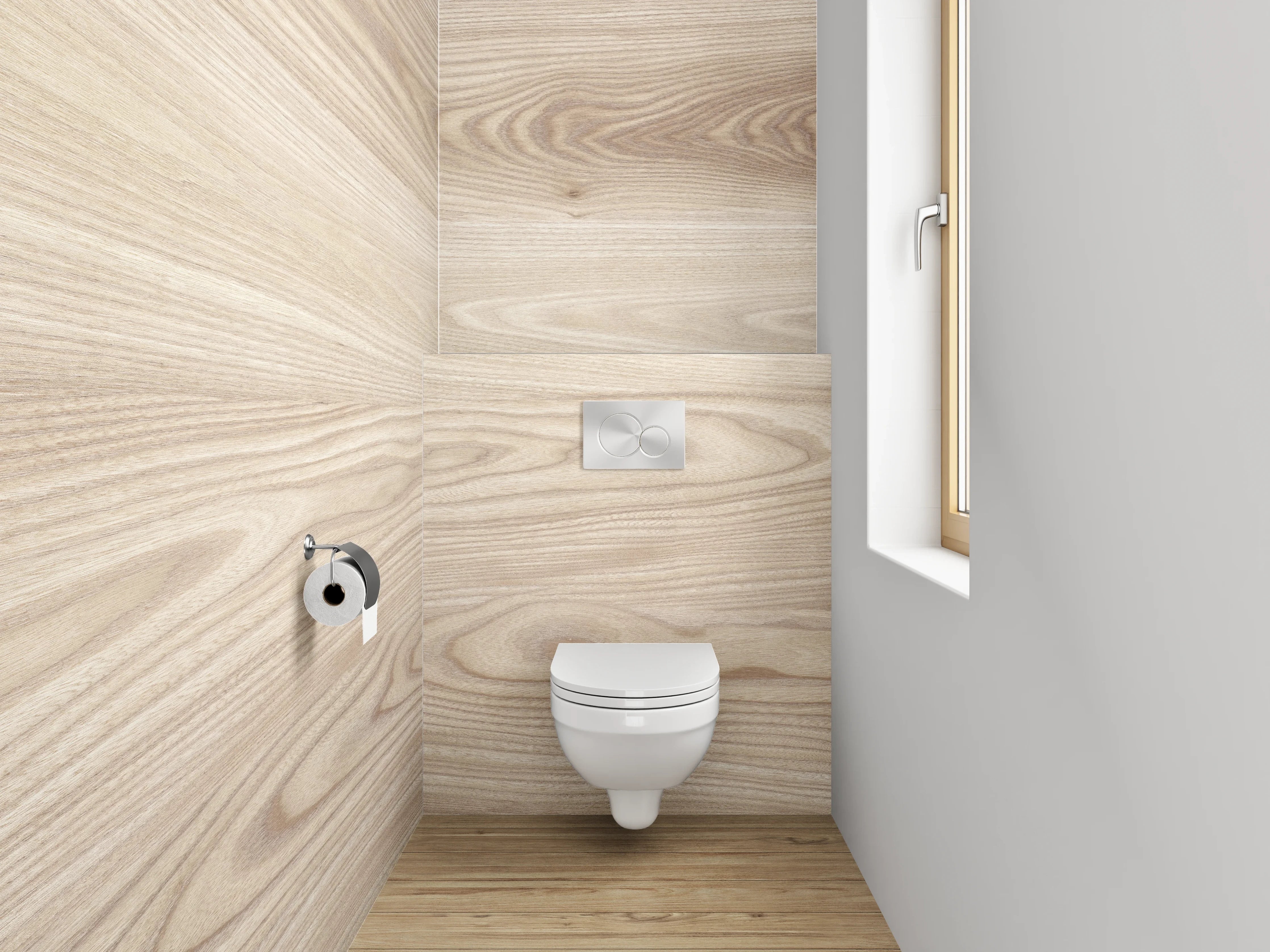 WC-Rückwand - Helles Holzdekor mit natürlicher Maserung