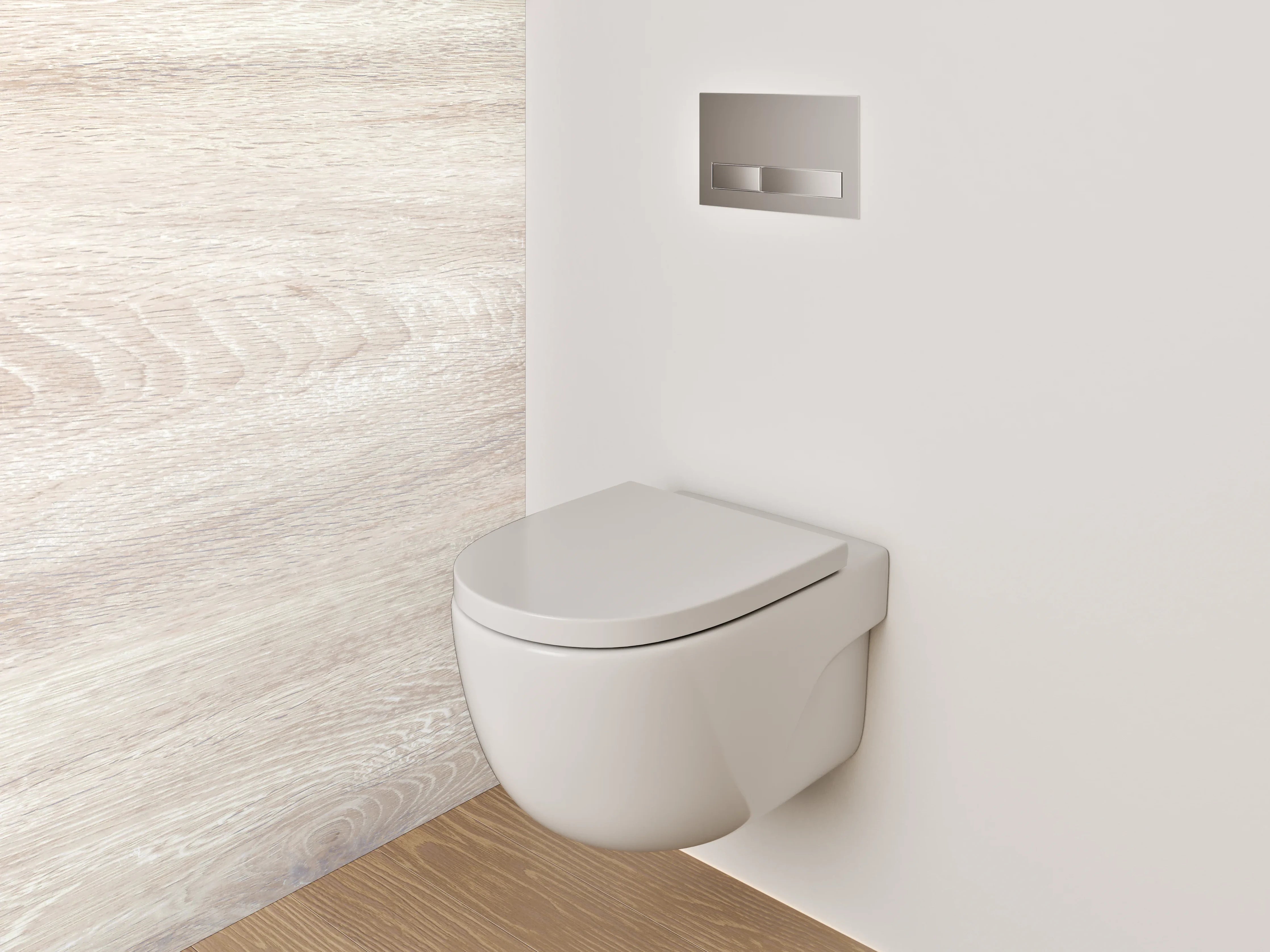 WC-Rückwand - Helles Holzdesign mit Weiß-Grau