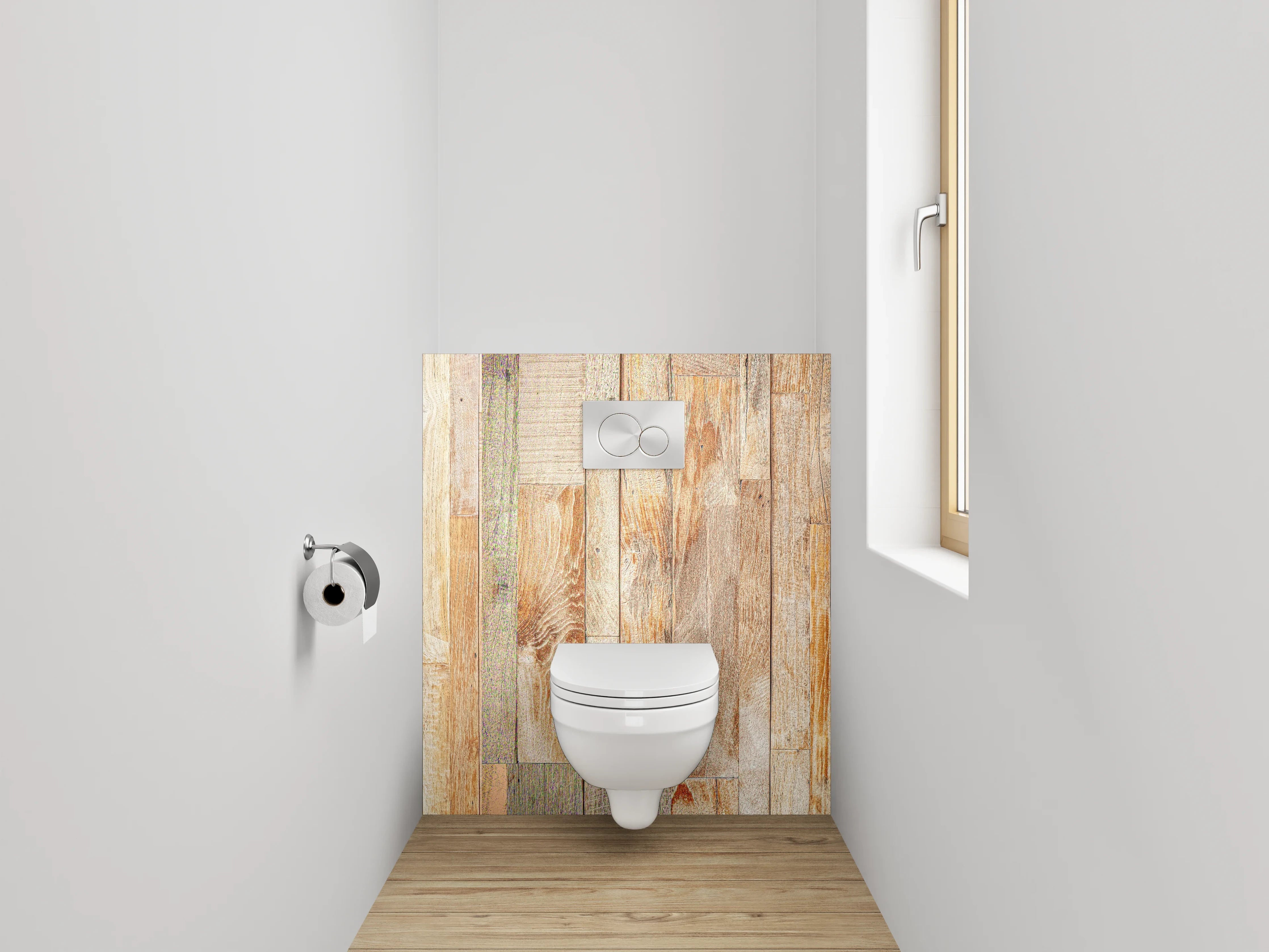 WC-Rückwand - Helles Holzparkett im natürlichen Design