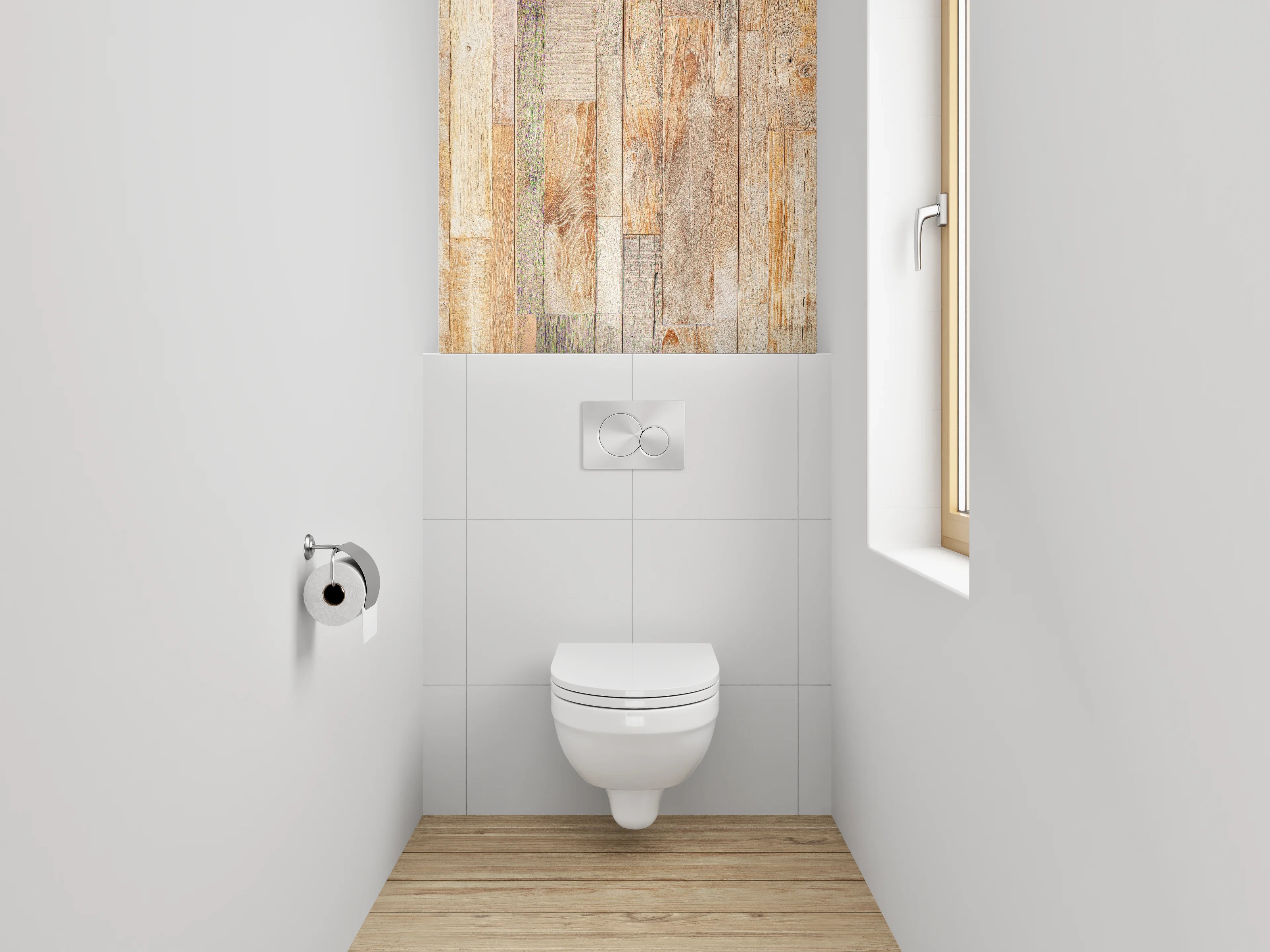 WC-Rückwand - Helles Holzparkett im natürlichen Design