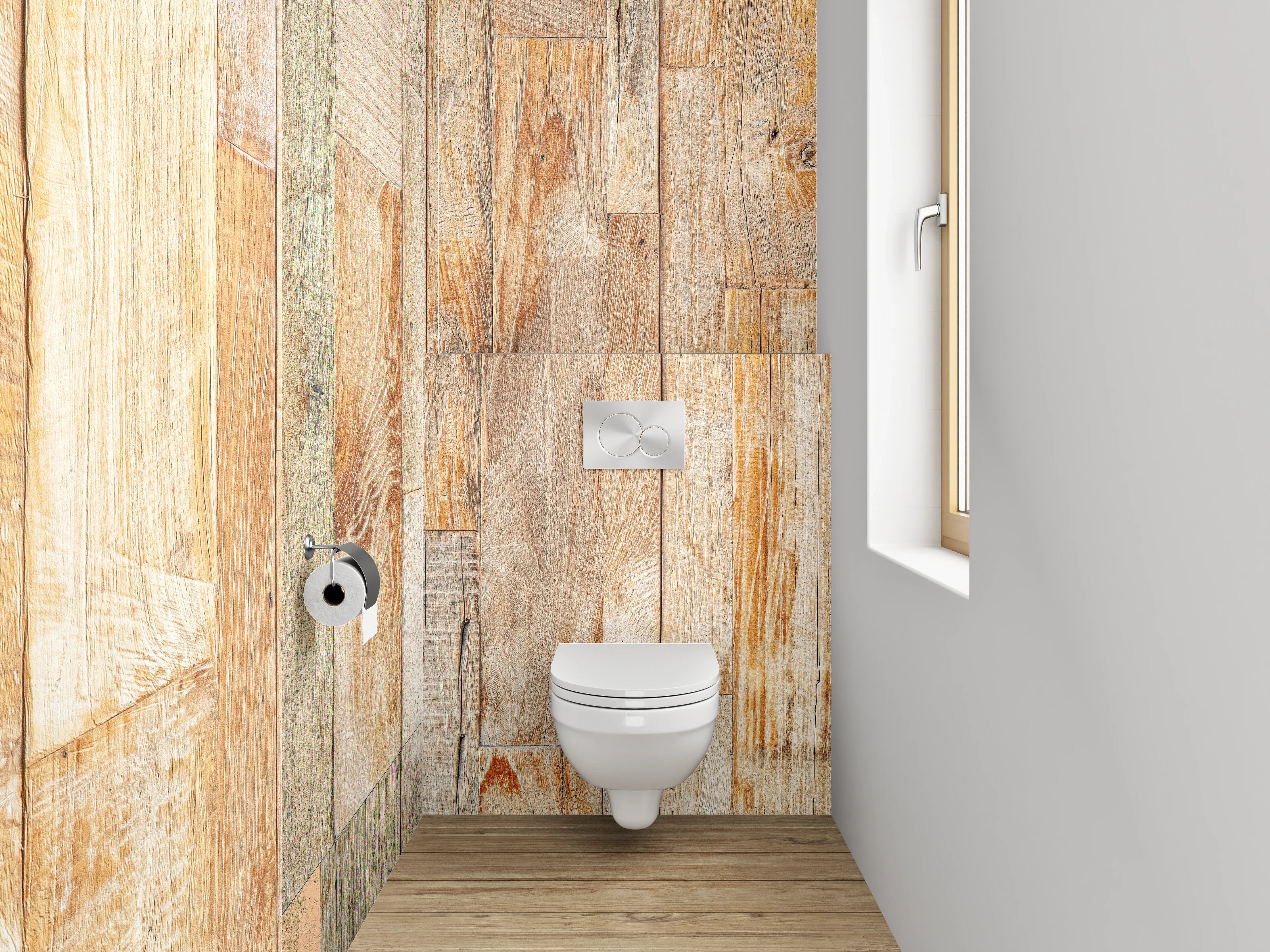 WC-Rückwand - Helles Holzparkett im natürlichen Design