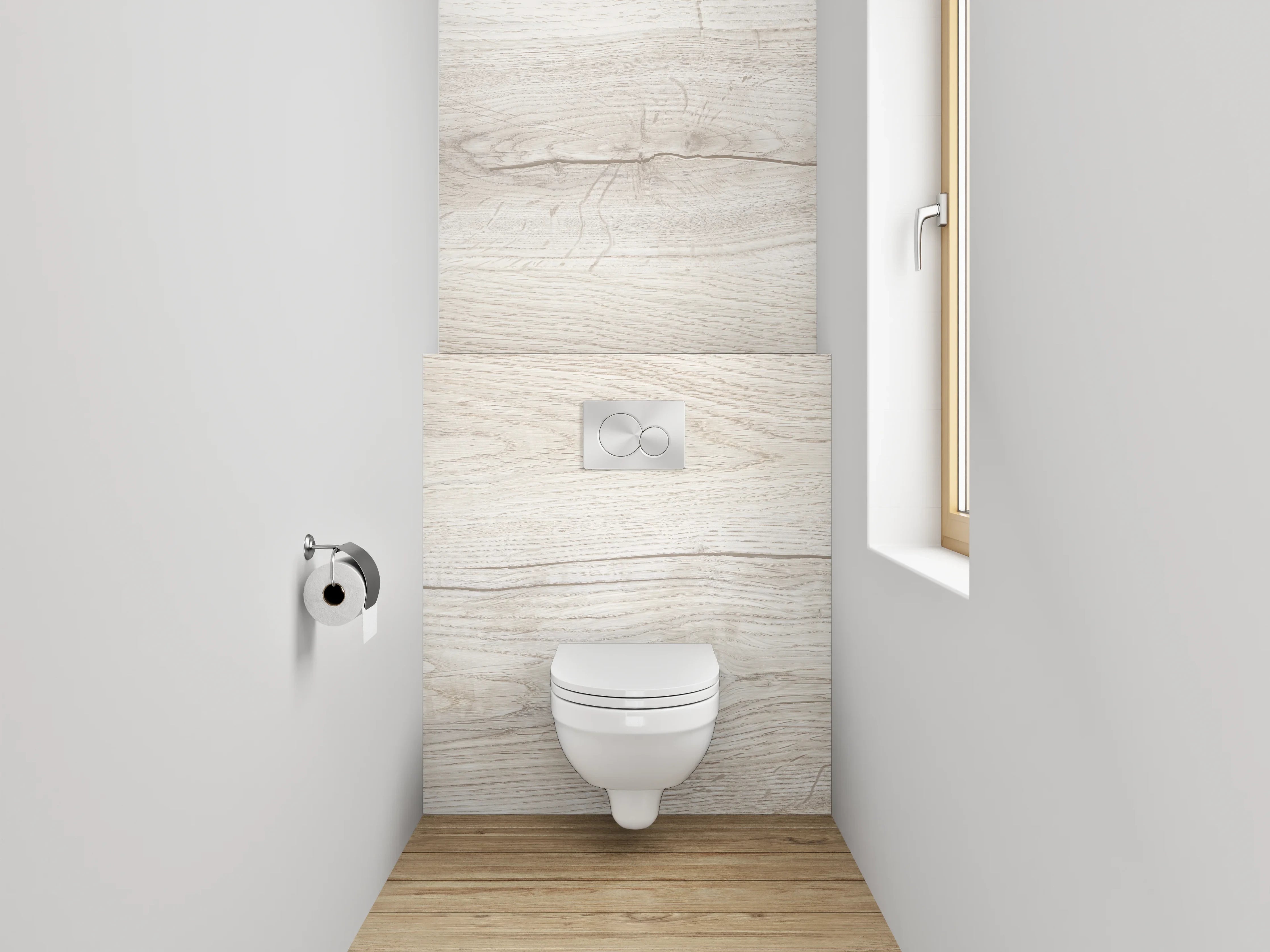 WC-Rückwand - Helles Holzparkett in hellem Ton